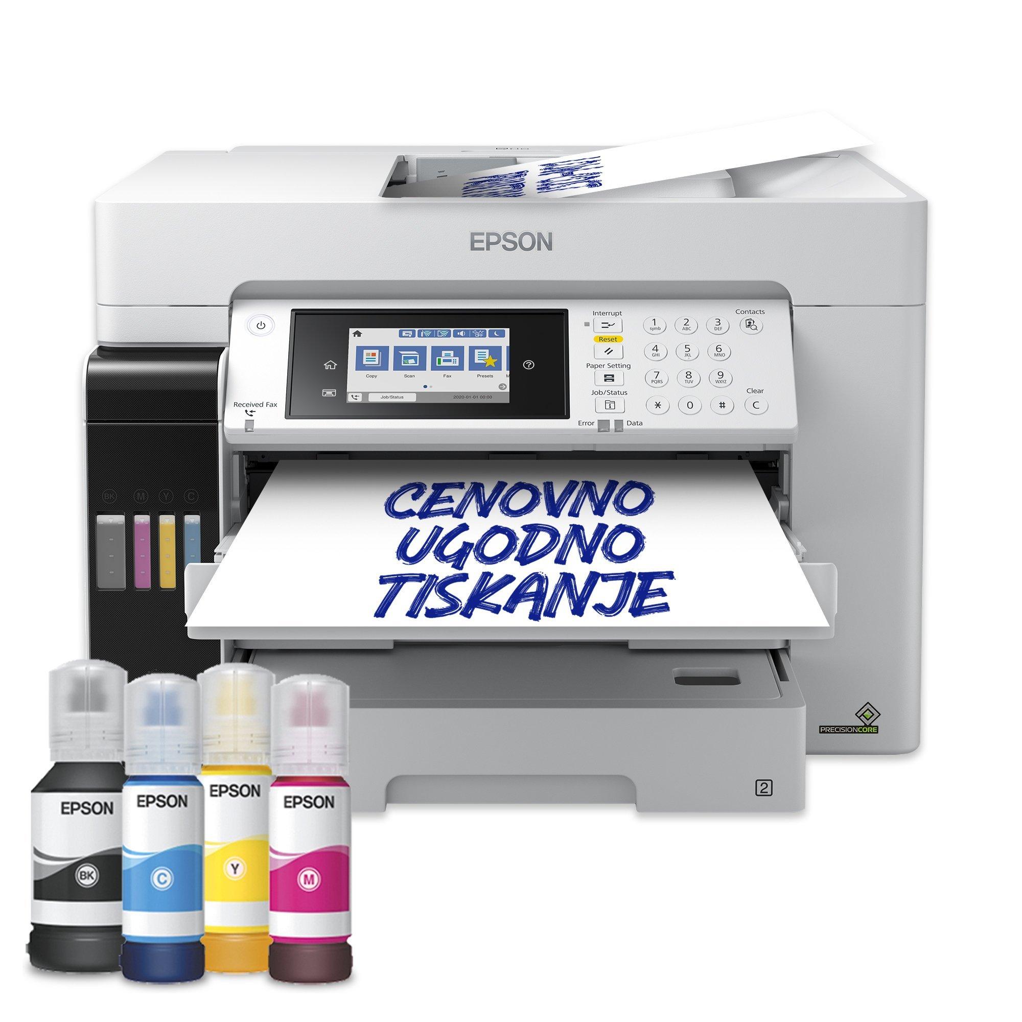 Večnamenski tiskalnik A3 EcoTank L15180 s povezljivostjo Wi-Fi in sistemom posod s črnilom ter optičnim branjem, kopiranjem in faksom