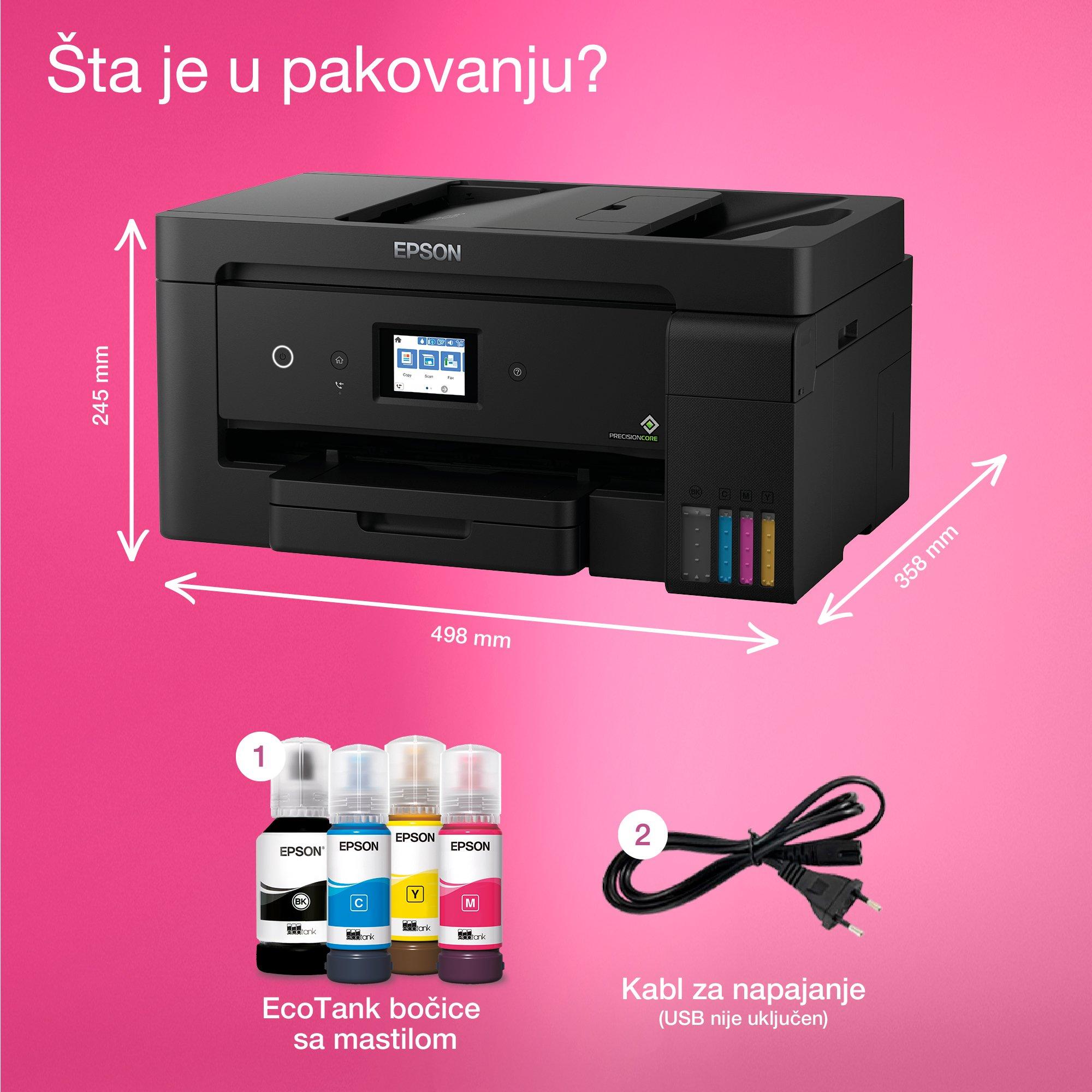 Multifunkcionalni štampač EcoTank L14150 formata A3+ sa rezervoarom za mastilo, Wi-Fi vezom i mastilom dovoljnim za do 3 godine rada whats in the box