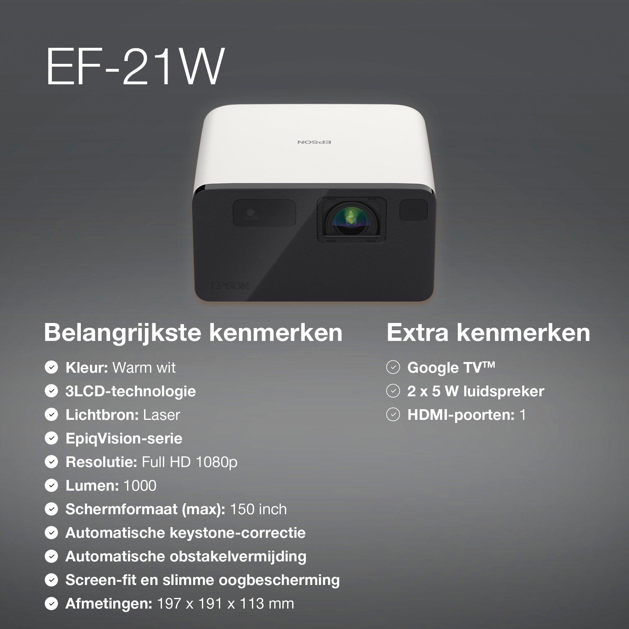 Epson EF-21W, mini-laserprojector, 1.000 lumen, scherm tot 150