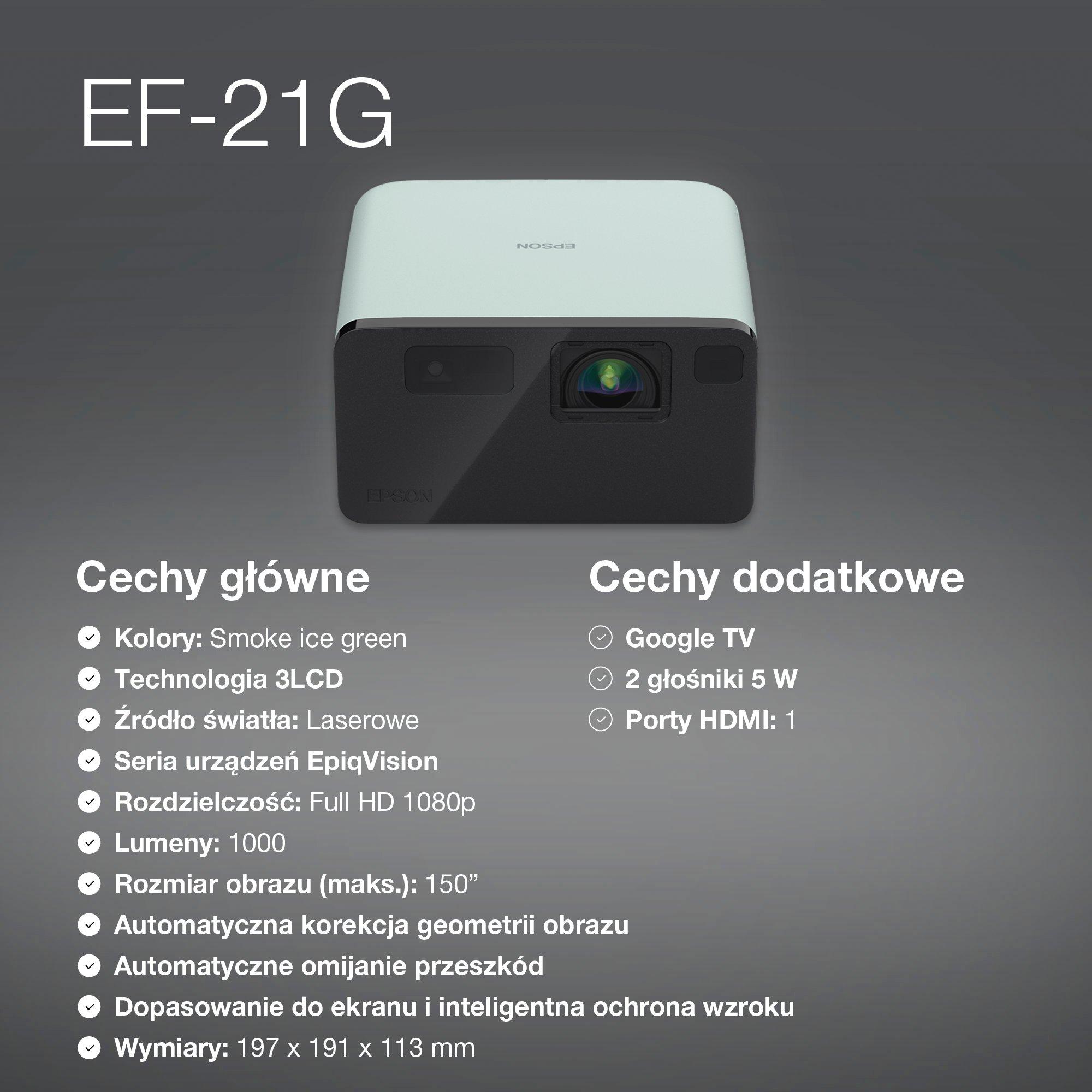 Epson EF-21G, mini projektor laserowy, 1 000 lumenów, obraz