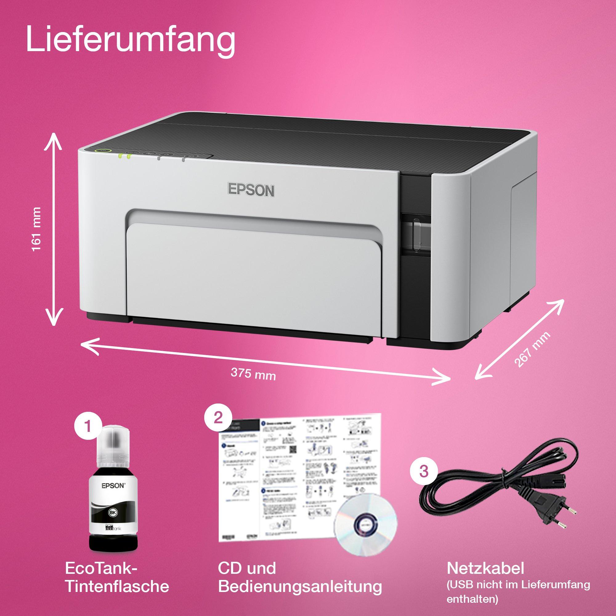 EcoTank ET-M1120 DIN-A4-Schwarzweiß-Tintentankdrucker mit WiFi whats in the box