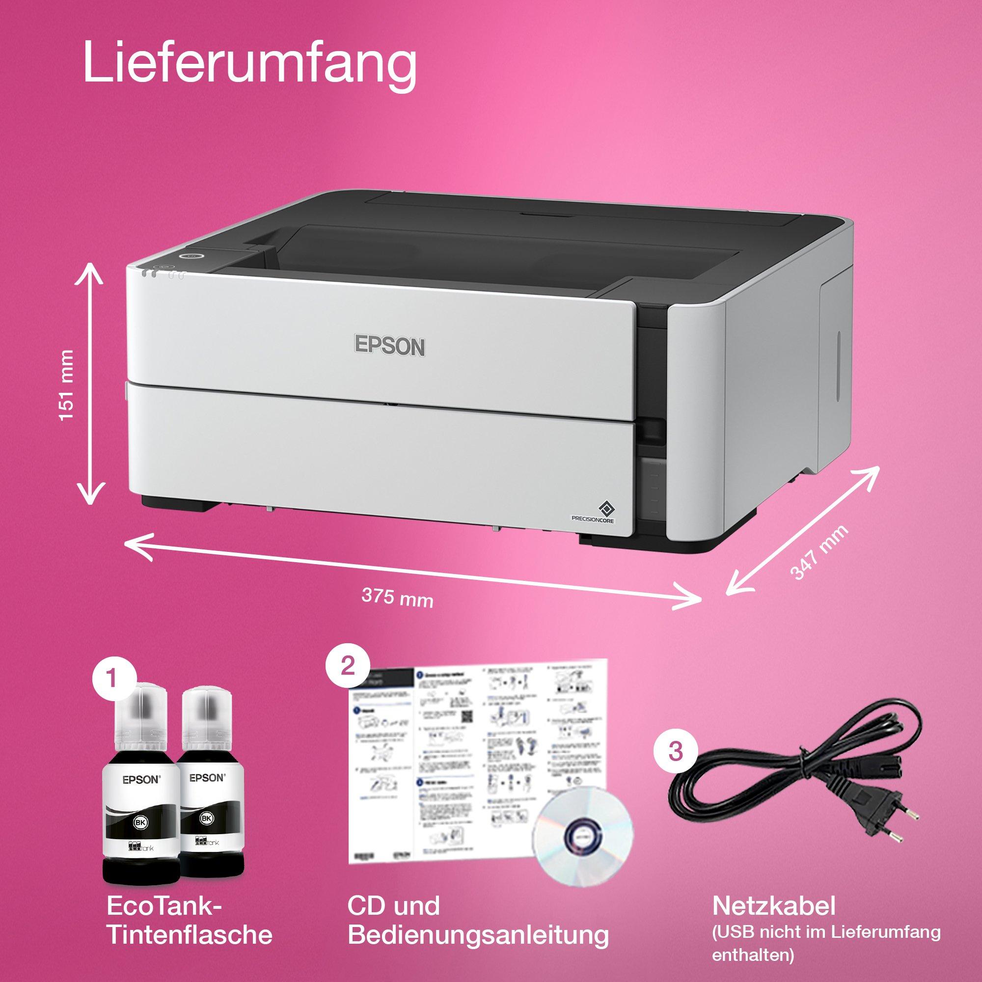 EcoTank ET-M1170 DIN-A4-Schwarzweiß-Tintentankdrucker mit WiFi whats in the box