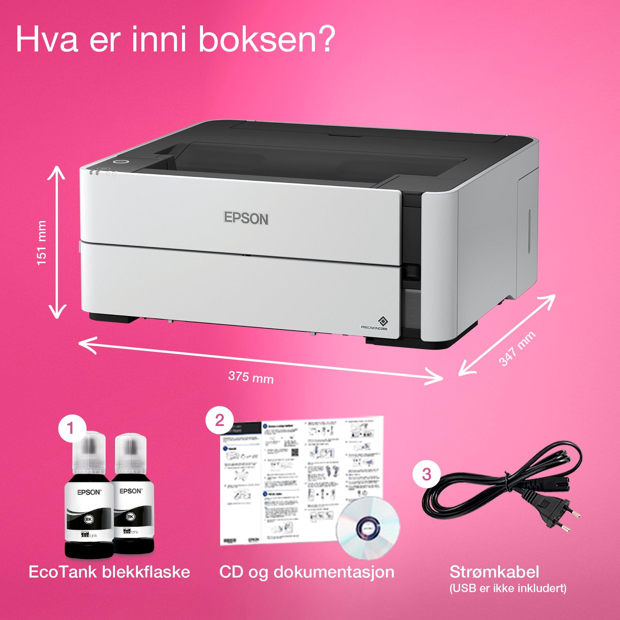EcoTank ET-M1170 A4 Wi-Fi svart-hvit blekktankskriver whats in the box