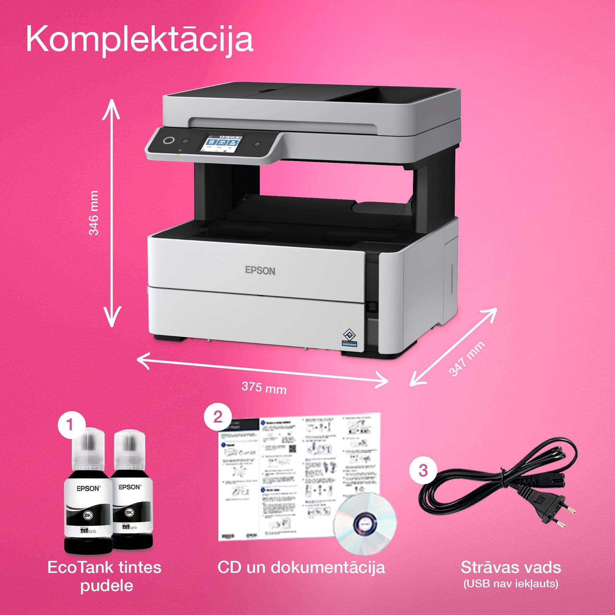 EcoTank M3170 A4 daudzfunkciju melnbalts Wi-Fi tintes tvertnes printeris ar ADF whats in the box