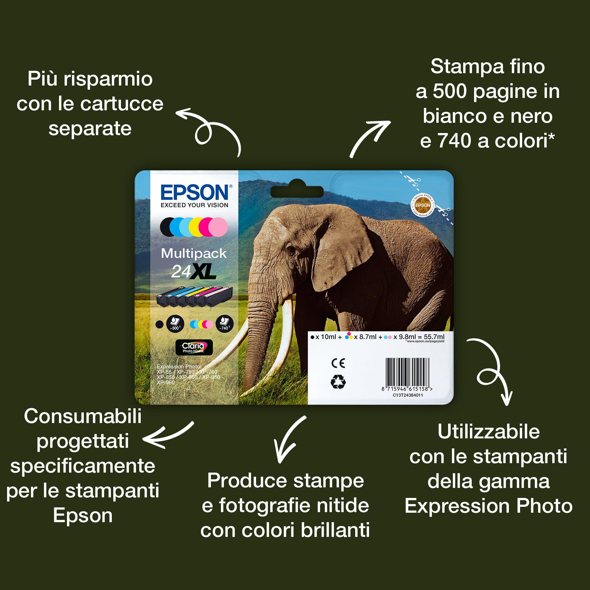 Multipack 6 colori EasyMail Claria Photo HD Elefante 24