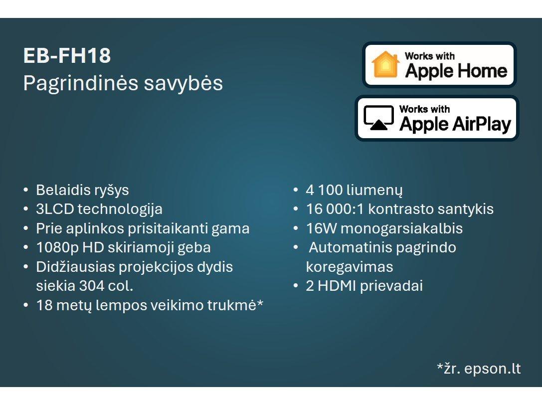 EB-FH18“ lempinis projektorius „Full HD“, Apple AirPlay 2, „Wi-Fi