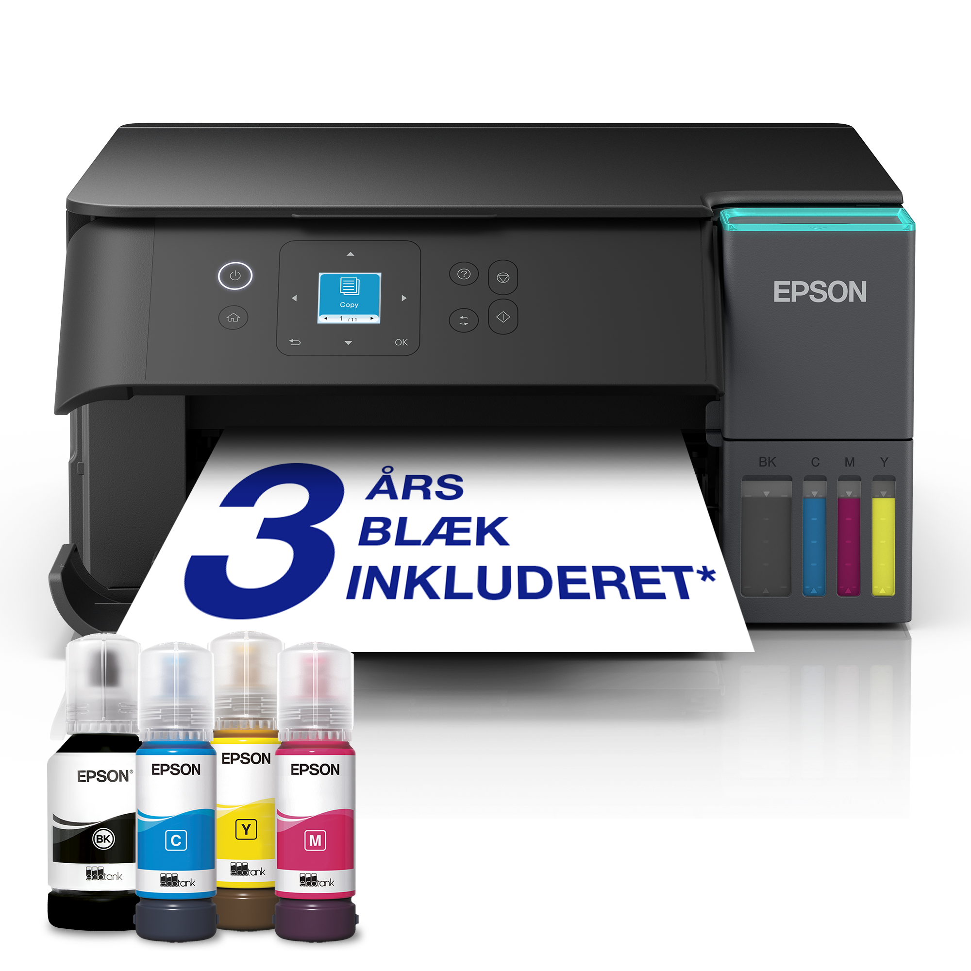 EcoTank ET-2950 A4 Wi-Fi- og AirPrint-multifunktionsprinter med blækbeholder, scanning, kopiering og dobbeltsidet udskrivning, inkl. blæk til ca. 3 års forbrug