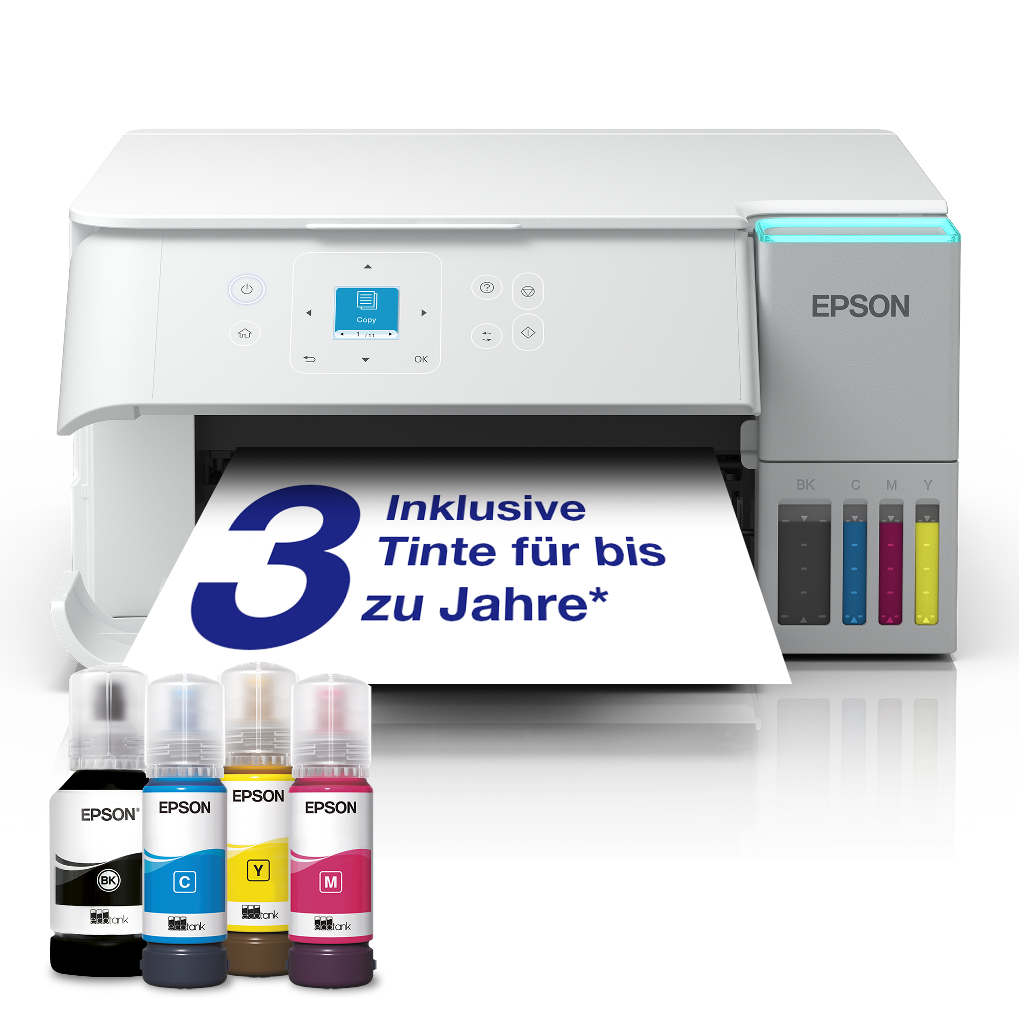 EcoTank ET-2956 Weißer A4-Multifunktionsdrucker mit Wi-Fi & AirPrint Tintentank, Scannen, Kopieren & Duplexdruck, bis zu 3 Jahre Tinte im Lieferumfang enthalten