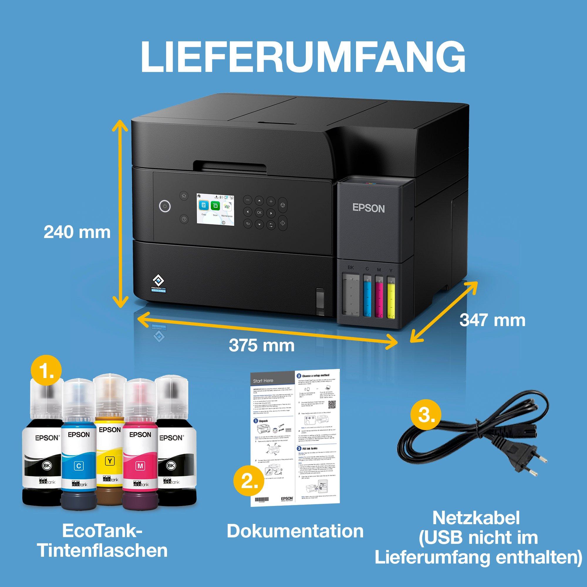 EcoTank ET-3950 A4-Multifunktionsdrucker mit Wi-Fi &amp; AirPrint Tintentank, automatischem Dokumenteneinzug, beidseitigem Druck, Scannen &amp; Kopieren, bis zu 3 Jahre Tinte im Lieferumfang enthalten whats in the box