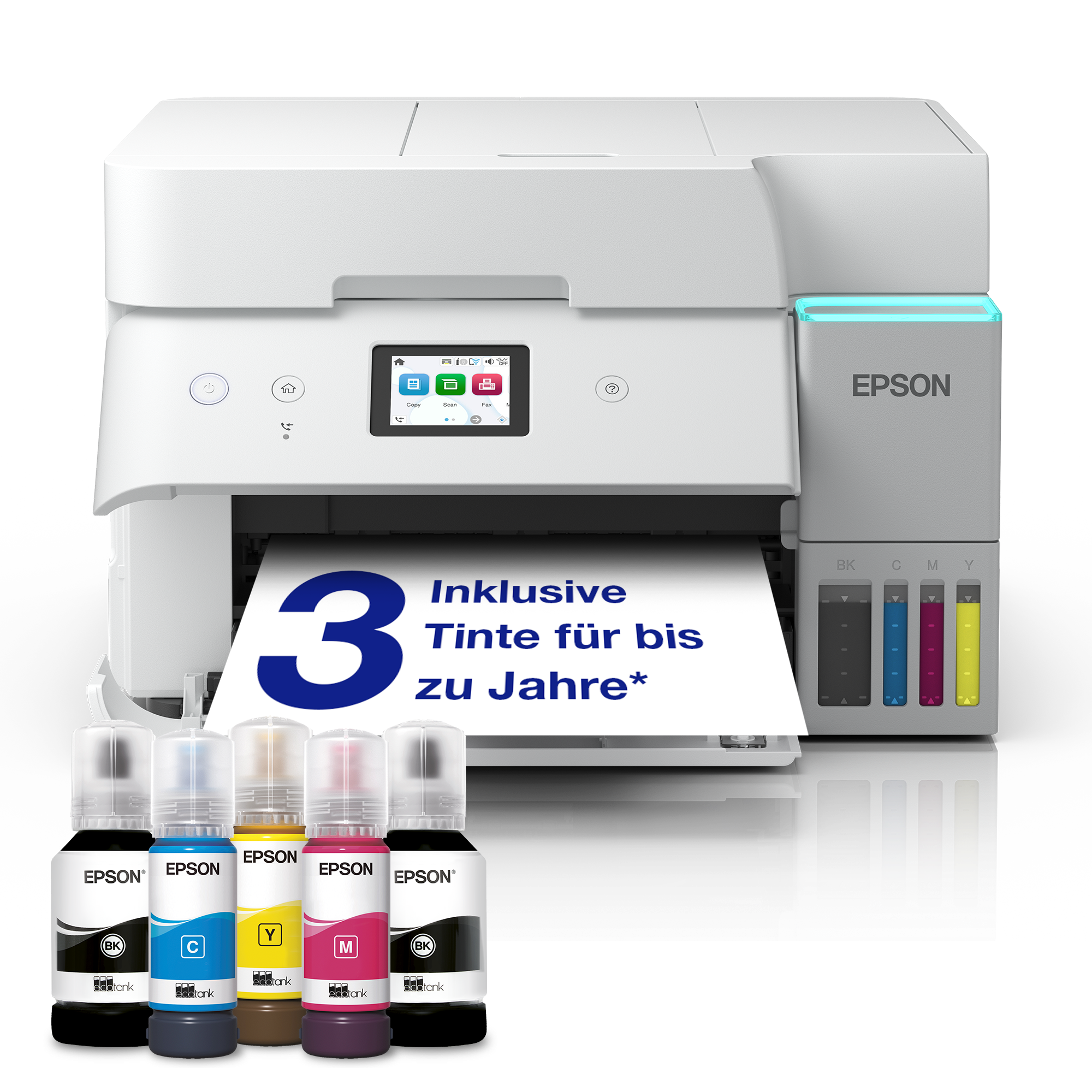 EcoTank ET-4956 Weißer A4-Multifunktionsdrucker mit Wi-Fi & AirPrint Tintentank, automatischem Dokumenteneinzug, Duplexdruck, Scannen, Kopieren & Fax, bis zu 3 Jahre Tinte im Lieferumfang enthalten