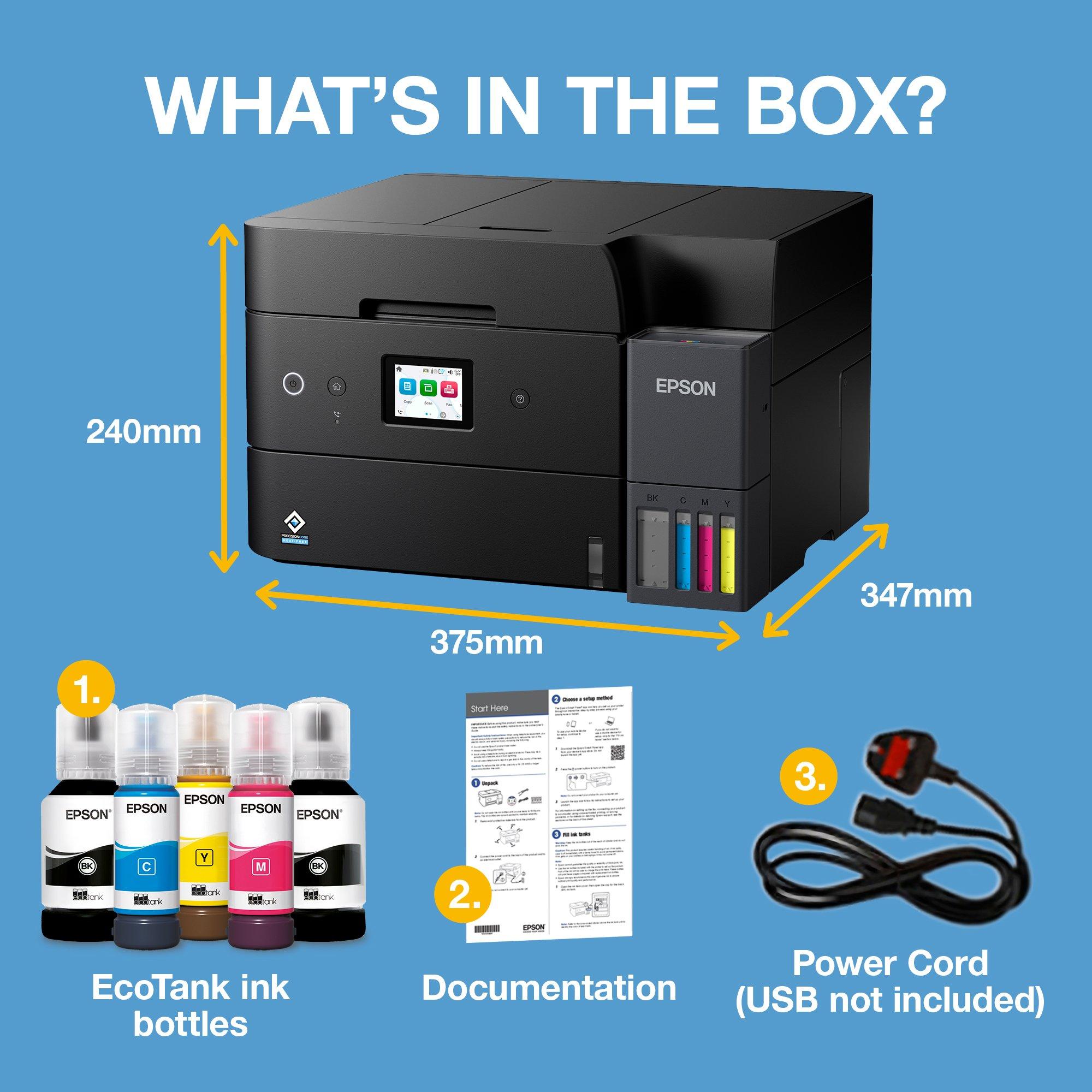 EcoTank ET-4950 A4 Multifunction Wi-Fi Ink Tank Printer, With Up To 3 Years Of Ink Included whats in the box