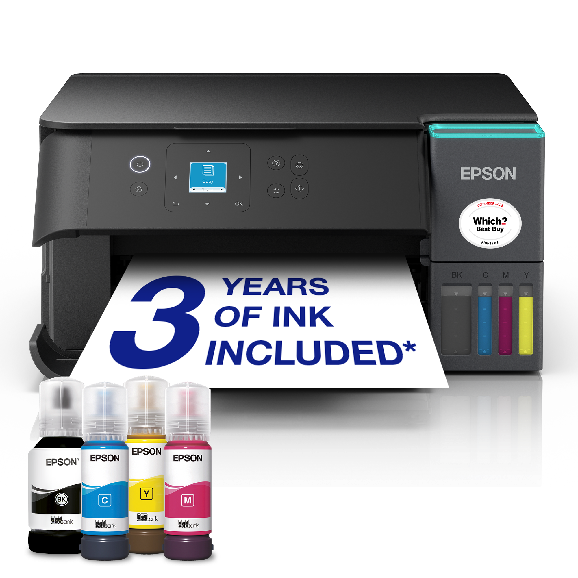 EcoTank ET-2950 A4 Multifunction Wi-Fi Ink Tank Printer, With Up To 3 Years Of Ink Included