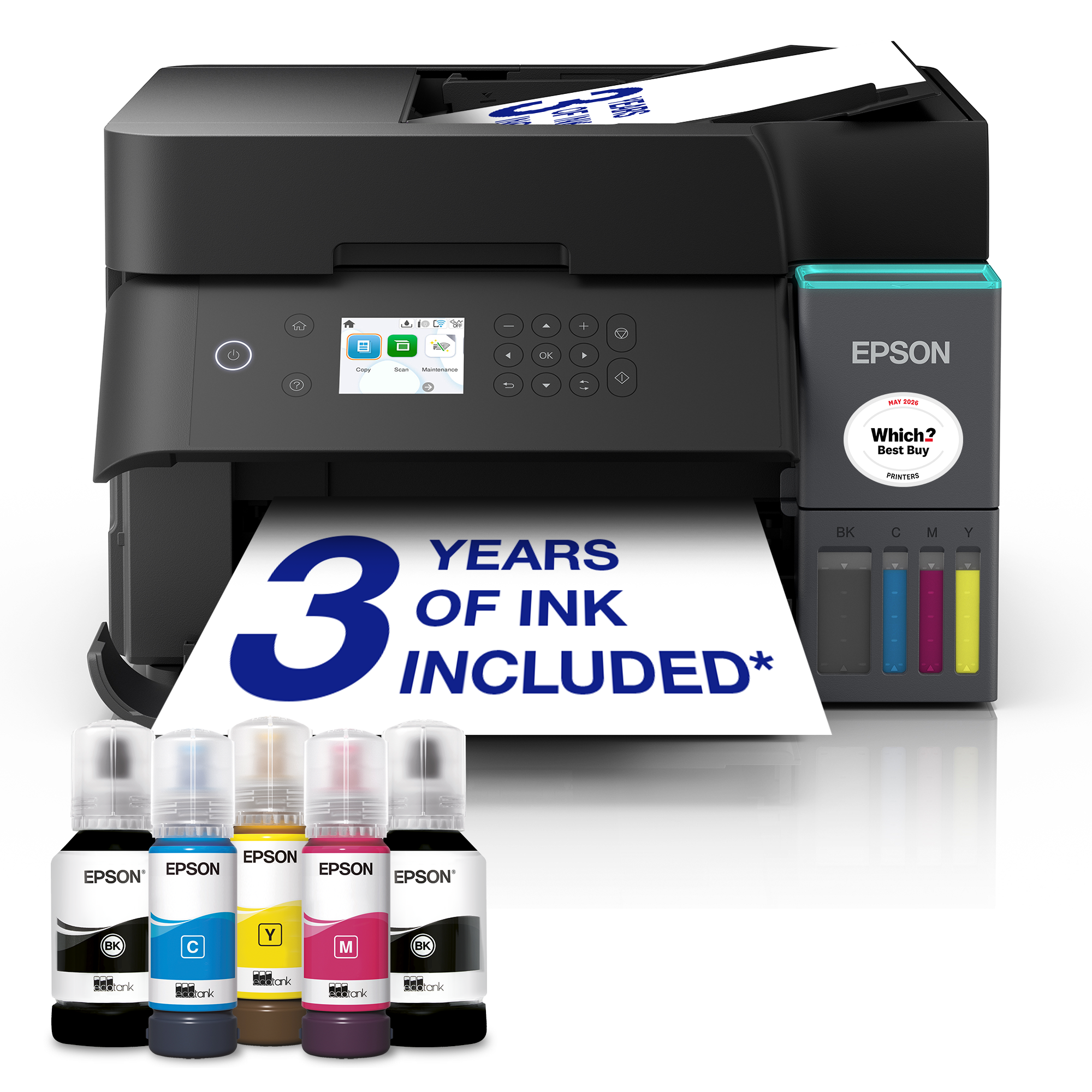 EcoTank ET-3950 A4 Multifunction Wi-Fi Ink Tank Printer, With Up To 3 Years Of Ink Included