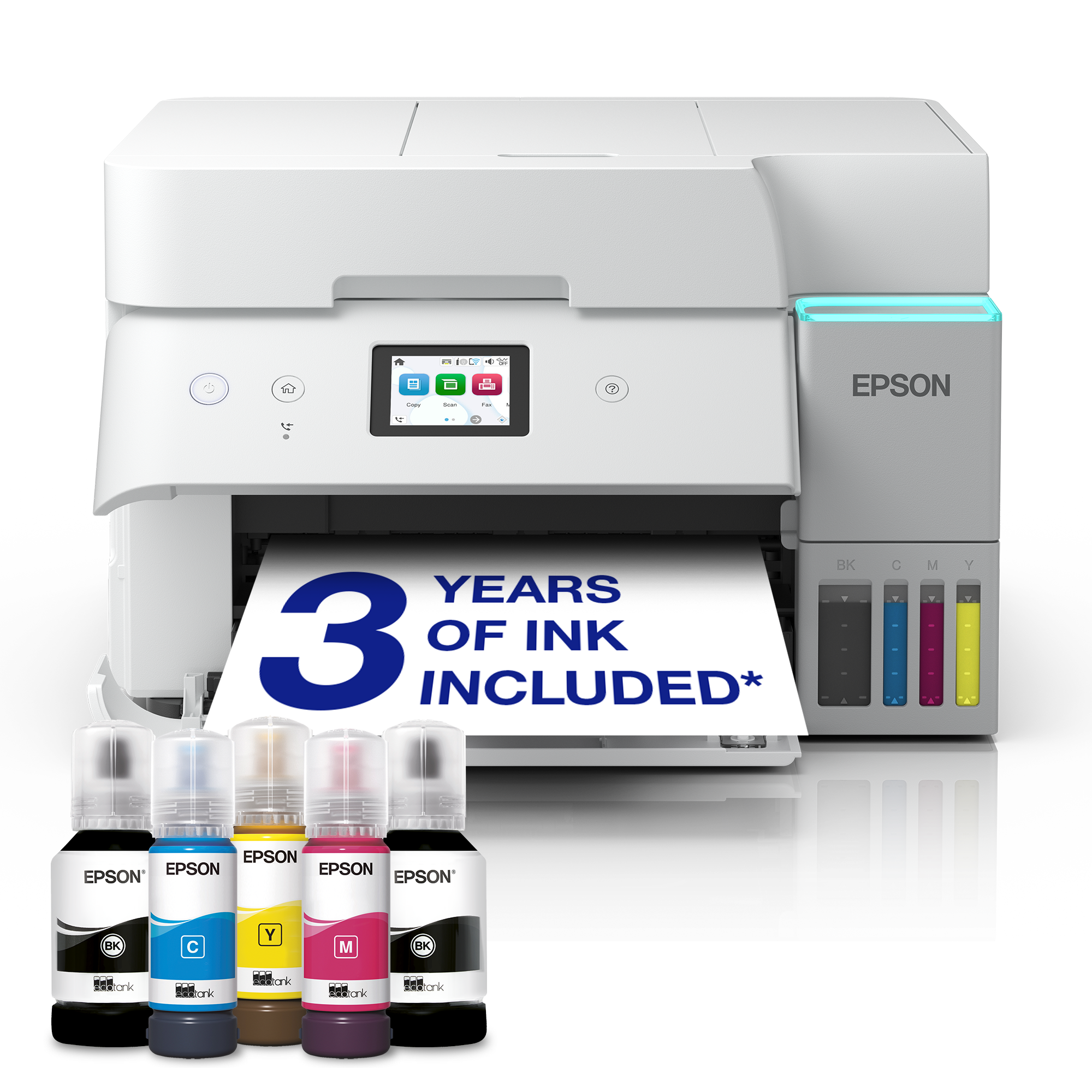 Solution d’impression A4 blanche EcoTank ET-4956 avec Wi-Fi, réservoirs d’encre AirPrint, chargeur de documents, impression, numérisation, copie et fax recto verso + jusqu’à 3 ans d’encre inclus