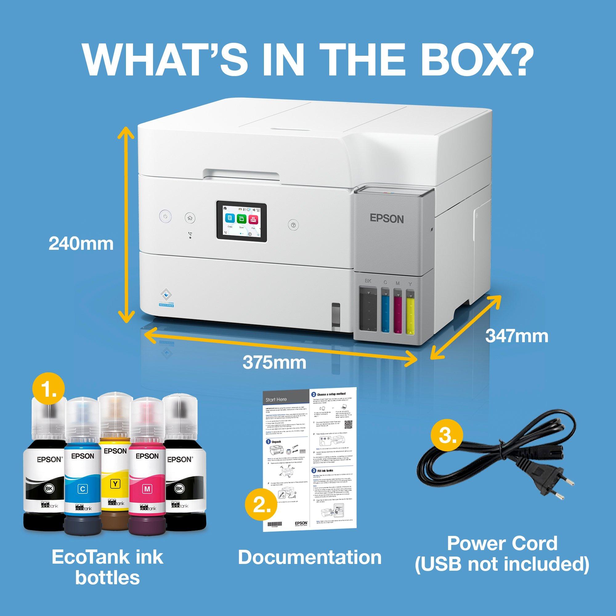 EcoTank ET-4956 White A4 Multifunction Wi-Fi Ink Tank Printer, With Up To 3 Years Of Ink Included whats in the box