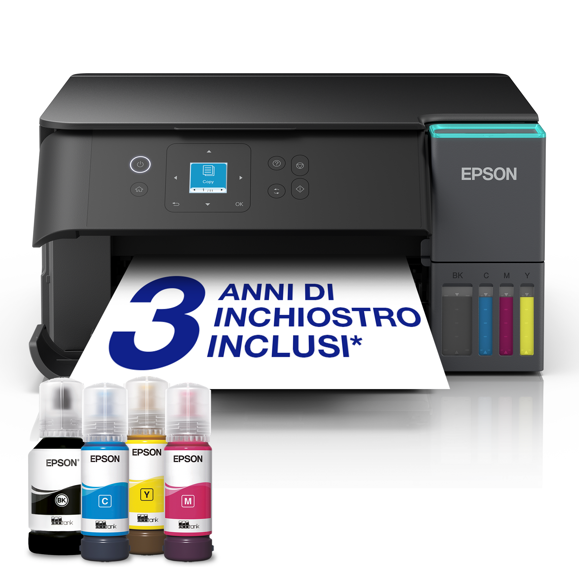 EcoTank ET-2951 Stampante multifunzione A4 Wi-Fi con serbatoi di inchiostro AirPrint con scansione, copia e stampa fronte/retro, fino a 3 anni di inchiostro inclusi