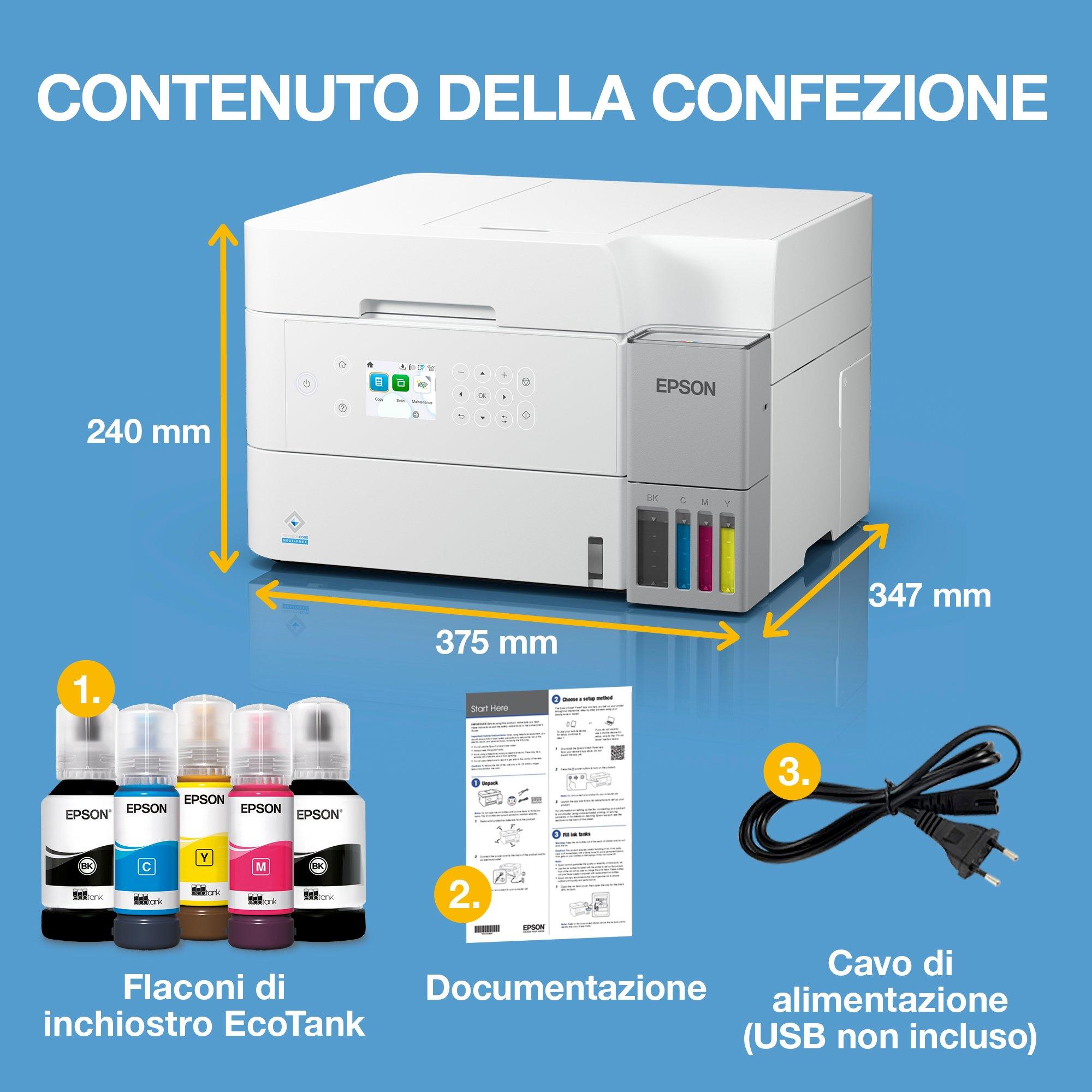 EcoTank ET-3956 Stampante bianca multifunzione A4 Wi-Fi con serbatoi di inchiostro AirPrint con ADF, stampa fronte/retro, scansione e copia, fino a 3 anni di inchiostro inclusi whats in the box