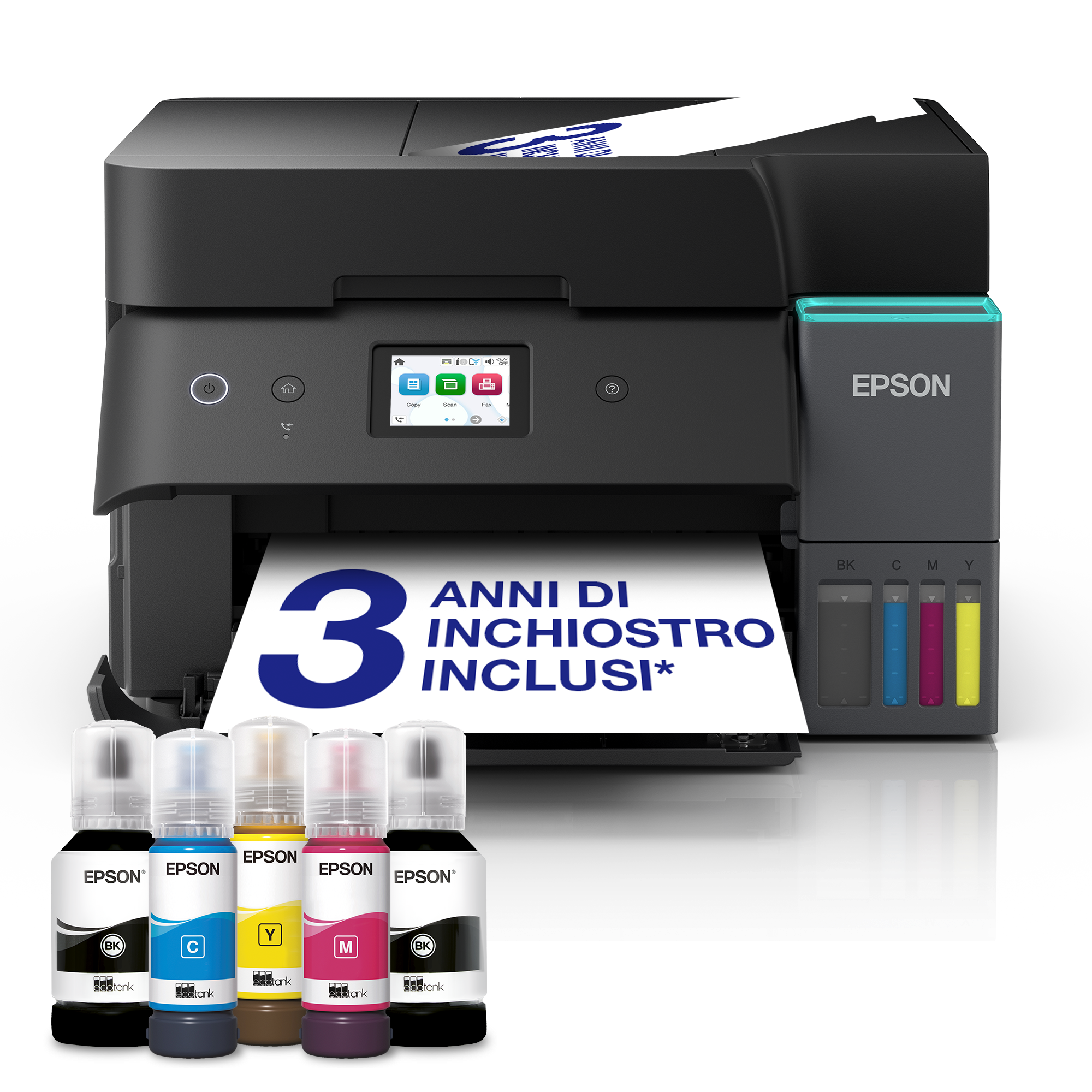 EcoTank ET-4950 Stampante multifunzione A4 Wi-Fi con serbatoi di inchiostro AirPrint con ADF, stampa fronte/retro, scansione, copia e fax, fino a 3 anni di inchiostro inclusi