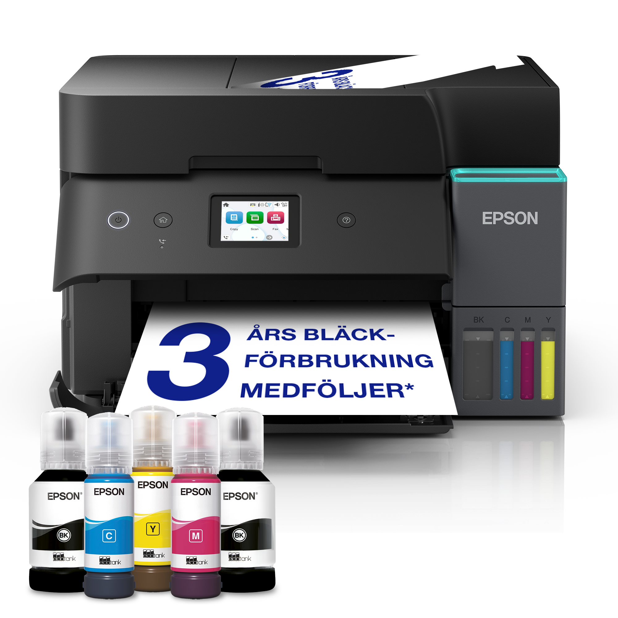 EcoTank ET-4950 A4 multifunktionsskrivare med Wi-Fi, AirPrint och bläckbehållare med ADF, dubbelsidig utskrift, skanning, kopiering, fax, bläck för upp till tre års användning medföljer