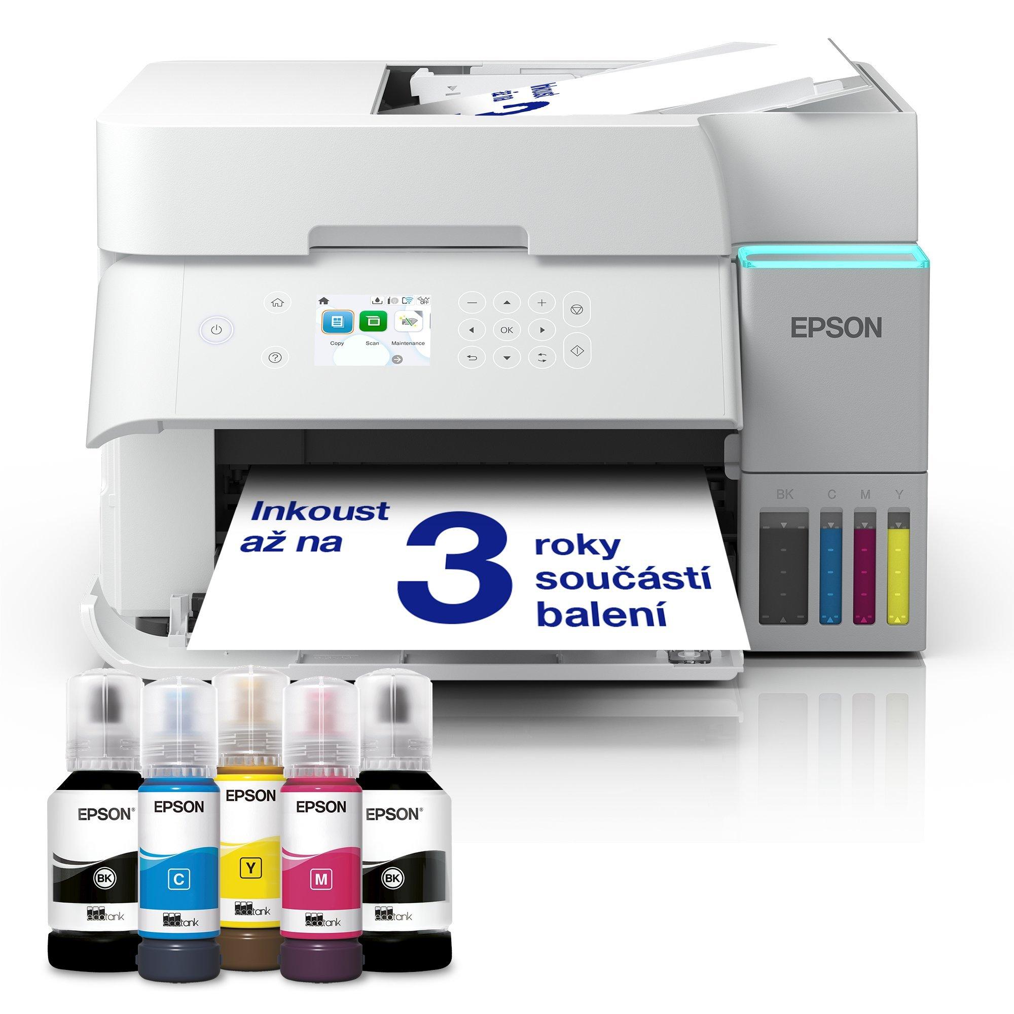 EcoTank L6376 bílá multifunkční tiskárna A4 s inkoustovou nádržkou, Wi-Fi a AirPrint, s ADF, s funkcí oboustranného tisku, skenování a kopírování, včetně inkoustu až na 3 roky
