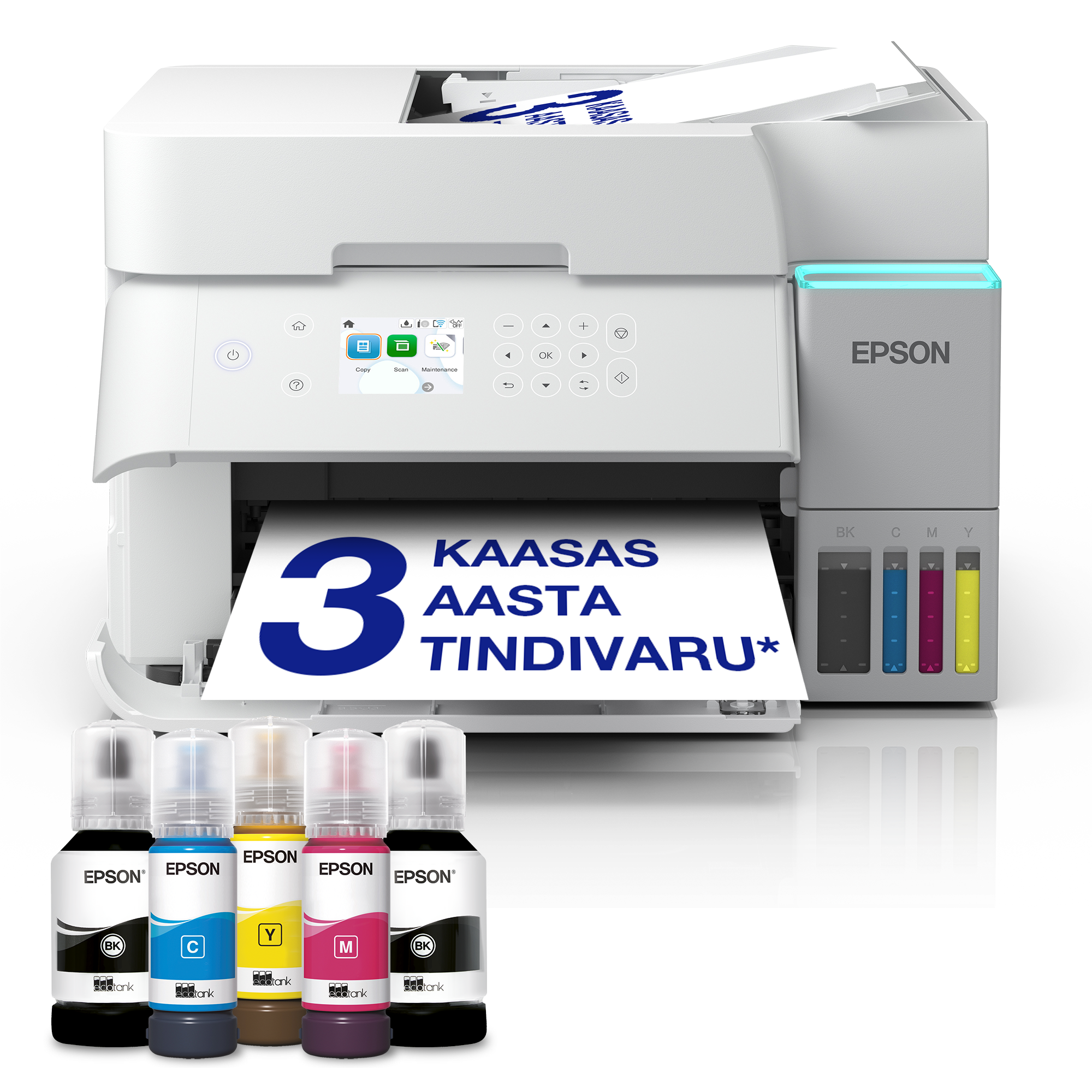 EcoTank L6376 valge A4 multifunktsionaalne Wi-Fi ja AirPrinti tindimahutiga printer, lisaks automaatne dokumendisöötur, kahepoolne printimine, skannimine ja kopeerimine, kuni 3 aastat tinti kaasas