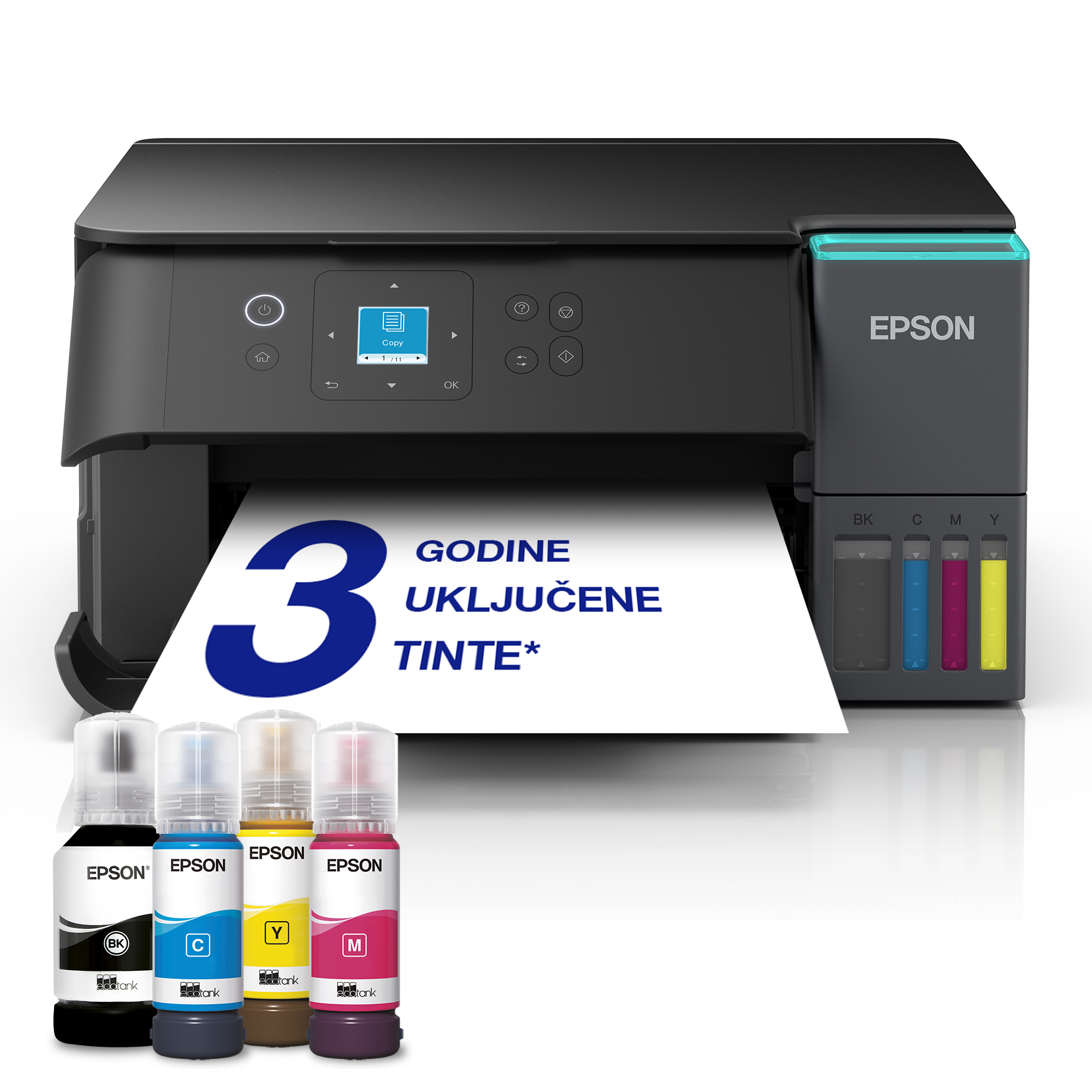 Višenamjenski pisač EcoTank L4360 za format A4 s Wi-Fi vezom i spremnikom za tintu AirPrint te skeniranjem, kopiranjem i obostranim ispisom, kao i uključenom tintom za do tri godine