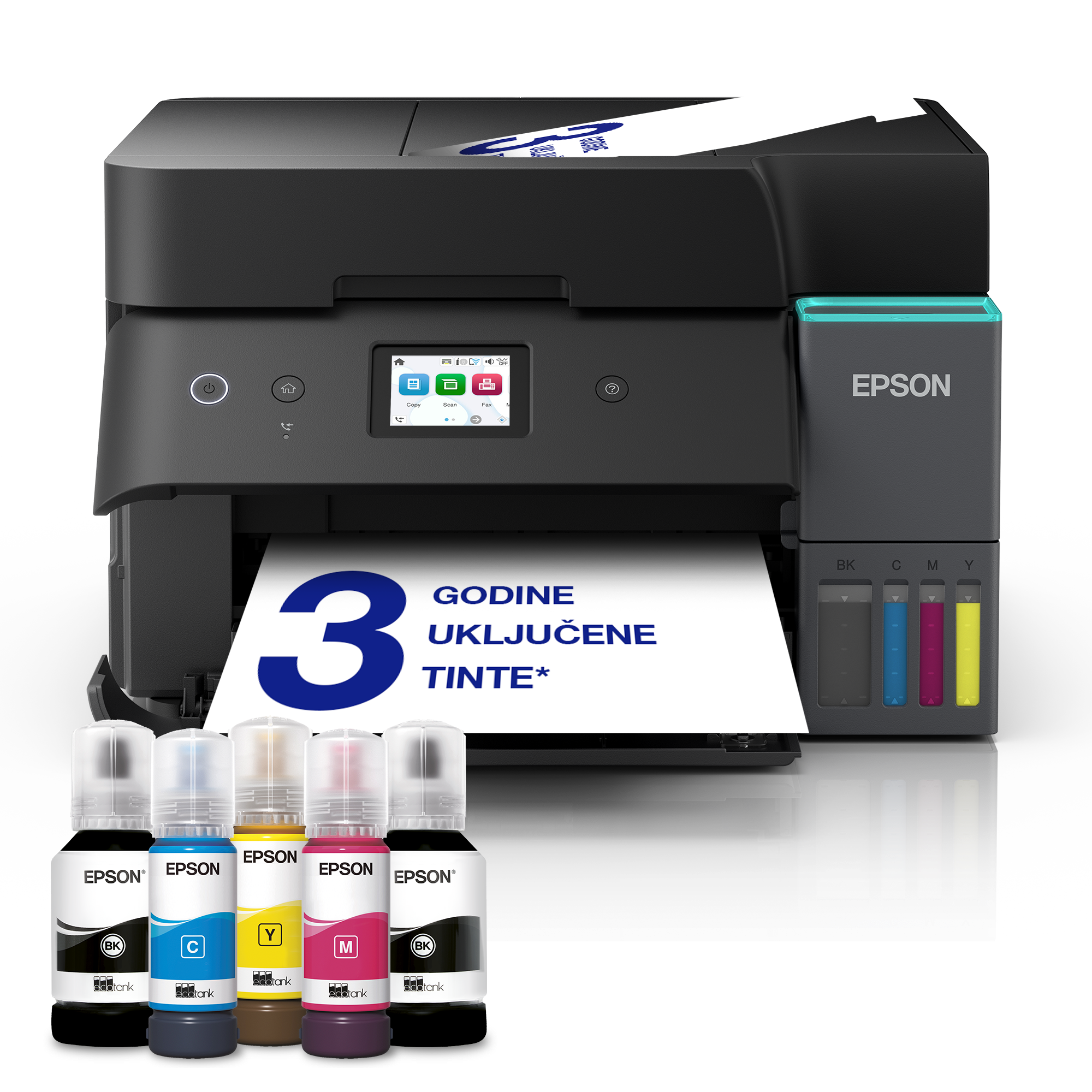 Višenamjenski pisač EcoTank L6390 A4 s Wi-Fi vezom i spremnikom za tintu AirPrint te ADF-om, automatskim obostranim ispisom, skeniranjem, kopiranjem i telefaksom, kao i tintom za do tri godine