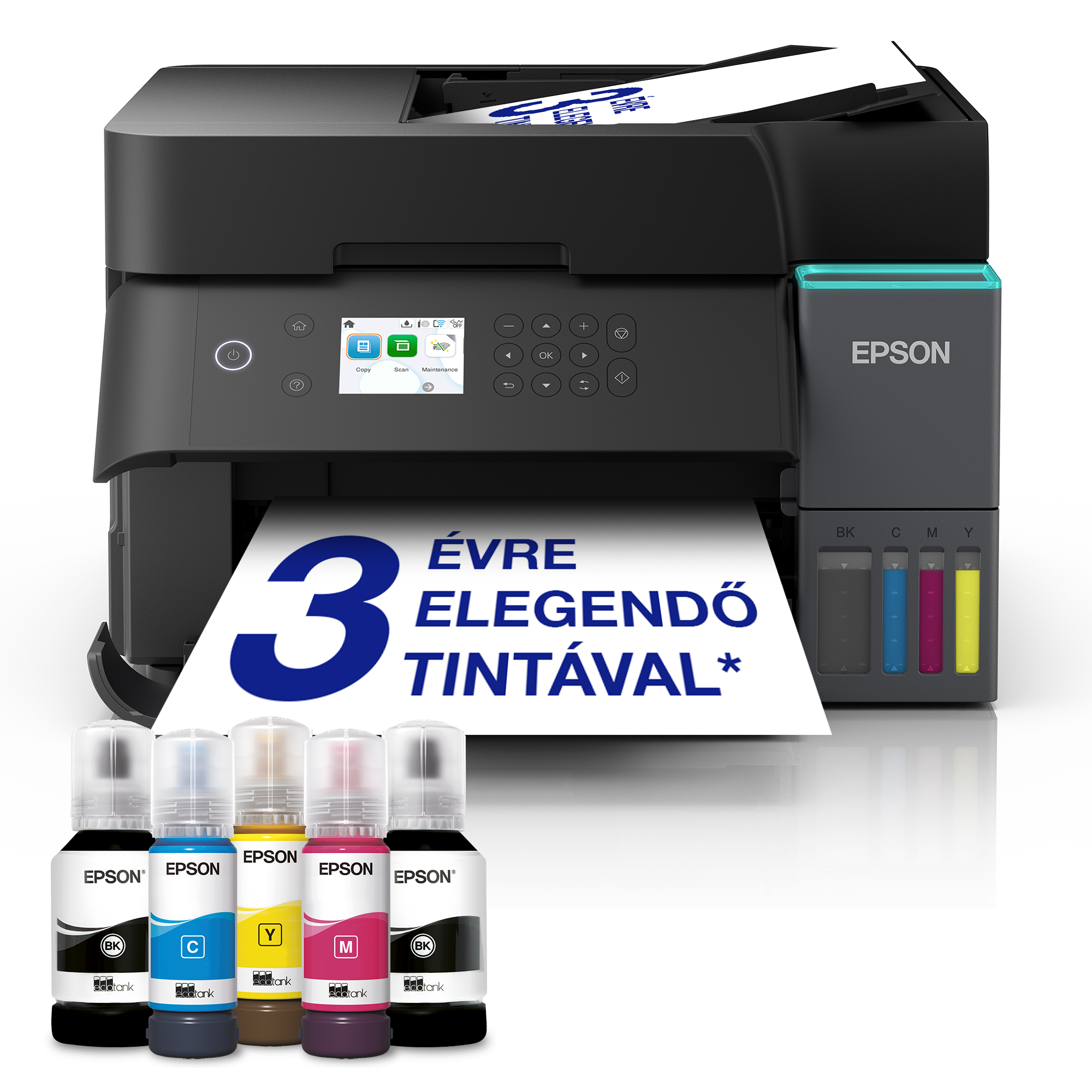 EcoTank L6370 többfunkciós, Wi-Fi-s, AirPrint-funkciós, tintatartályos, A4-es nyomtató automata lapadagolóval, szkenneléssel, másolással és kétoldalas nyomtatással, akár 3 évre elegendő tintával