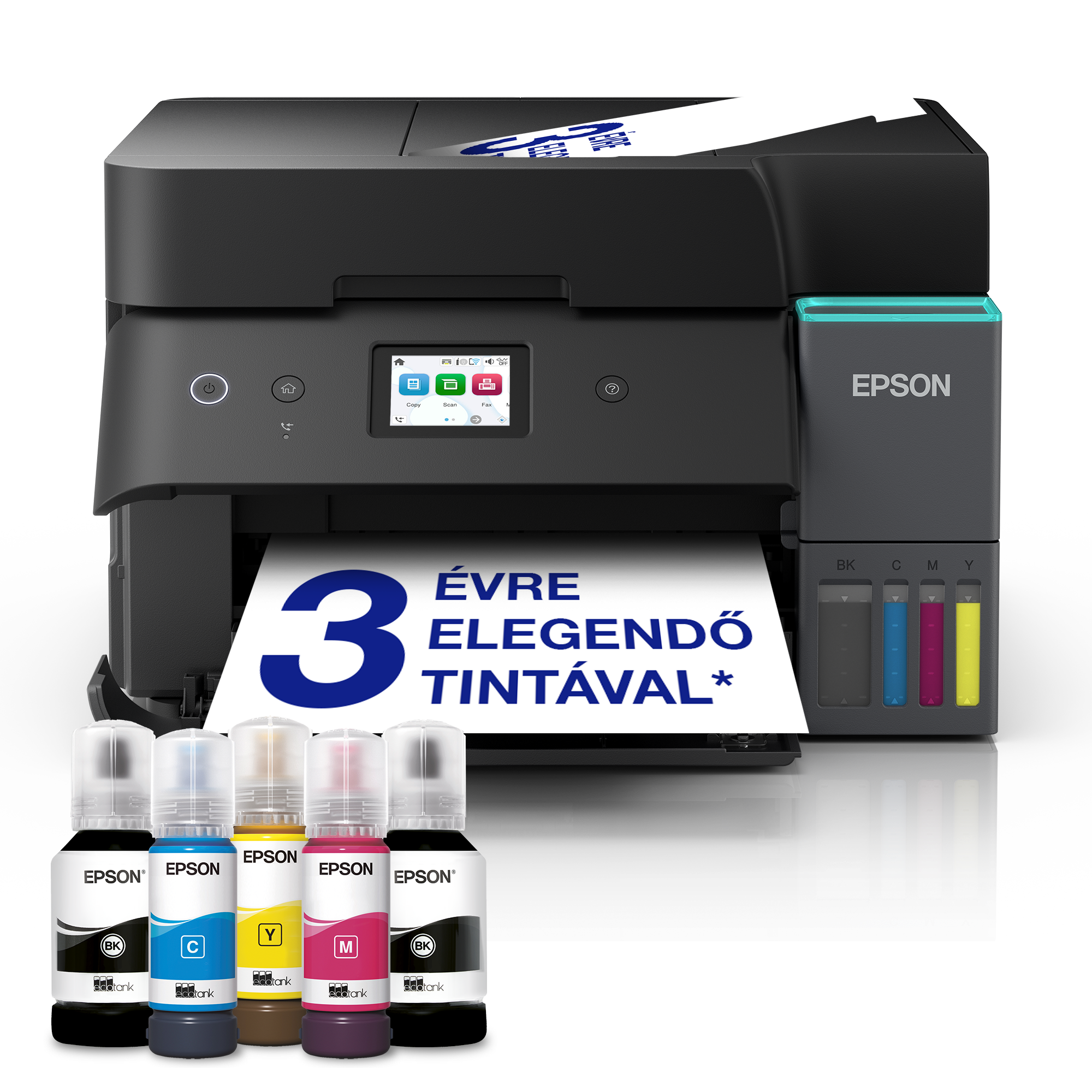EcoTank L6390 többfunkciós, Wi-Fi-s, AirPrint-funkciós, tintatartályos, A4-es nyomtató automata lapadagolóval, szkenneléssel, másolással és kétoldalas nyomtatással, akár 3 évre elegendő tintával