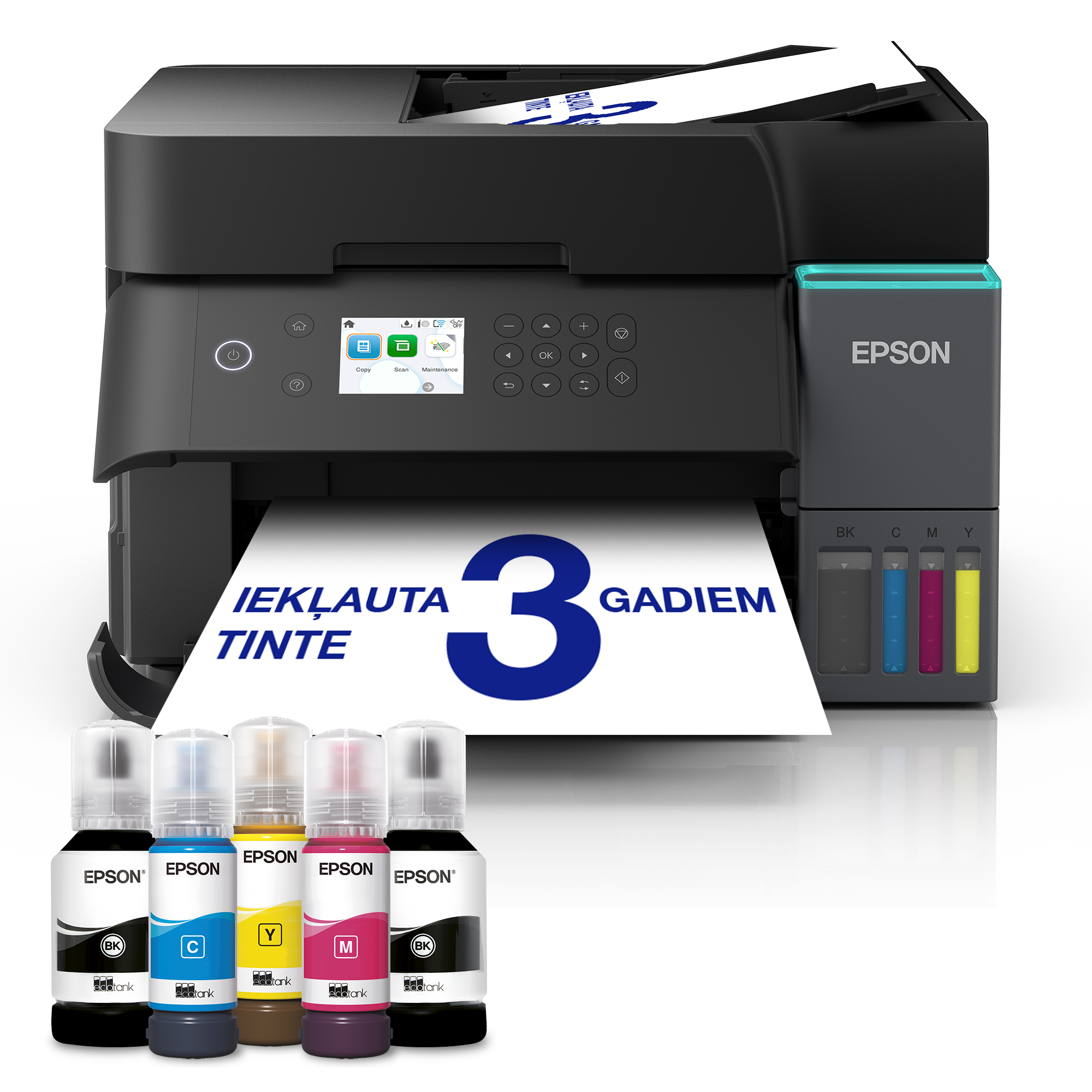 EcoTank L6370 A4 daudzfunkciju Wi-Fi un AirPrint tintes tvertnes printeris ar automātisko dokumentu padevi (ADF), abpusēju druku, skenēšana un kopēšana, iekļauta tintes rezerve līdz 3 gadiem