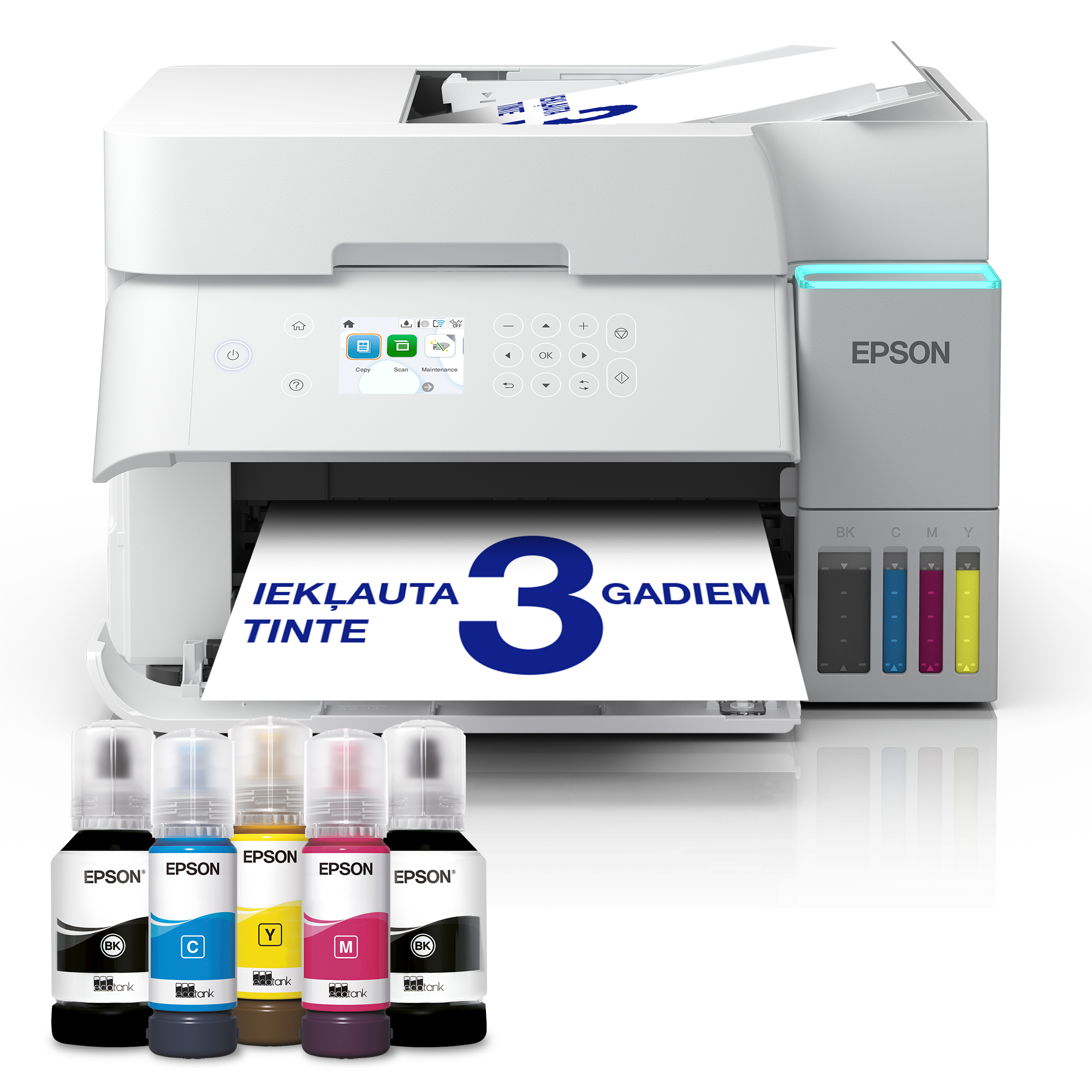EcoTank L6376 balts A4 daudzfunkciju Wi-Fi tintes tvertnes printeris ar komplektācijā iekļautu tinti līdz pat 3 gadiem