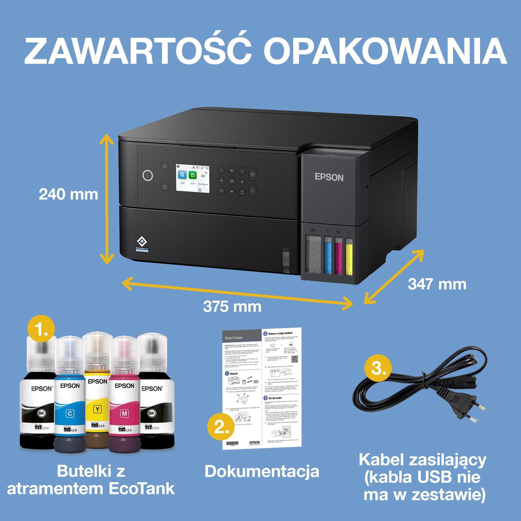 EcoTank L6360 – wielofunkcyjna drukarka A4 z Wi-Fi, stałym zasilaniem w atrament, AirPrint, skanowaniem, kopiowaniem, drukowaniem dwustronnym i zapasem atramentu do 3 lat w zestawie whats in the box