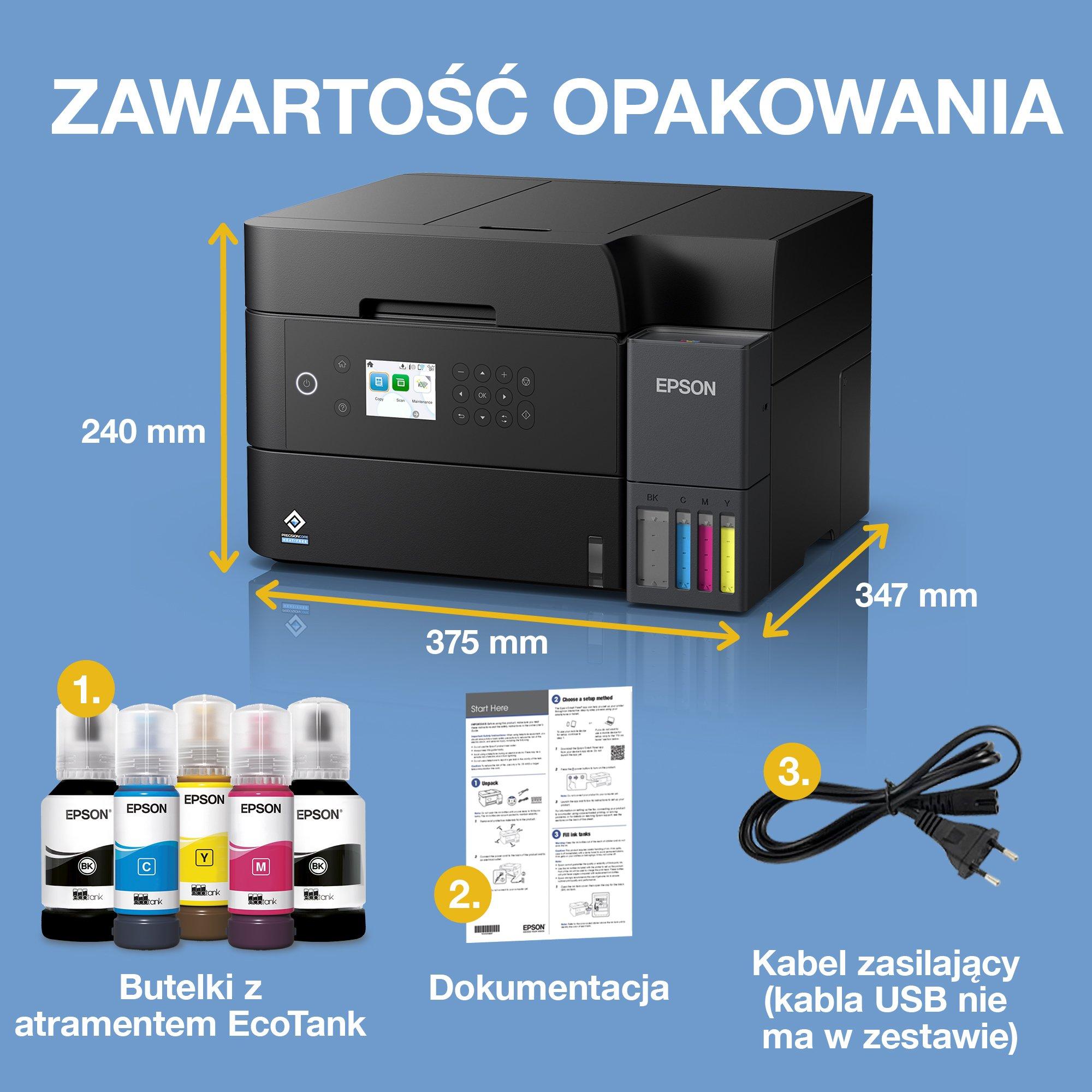 EcoTank L6370 – wielofunkcyjna drukarka A4 z Wi-Fi, stałym zasilaniem w atrament, AirPrint, drukowaniem dwustronnym, skanowaniem, kopiowaniem i zapasem atramentu do 3 lat w zestawie whats in the box