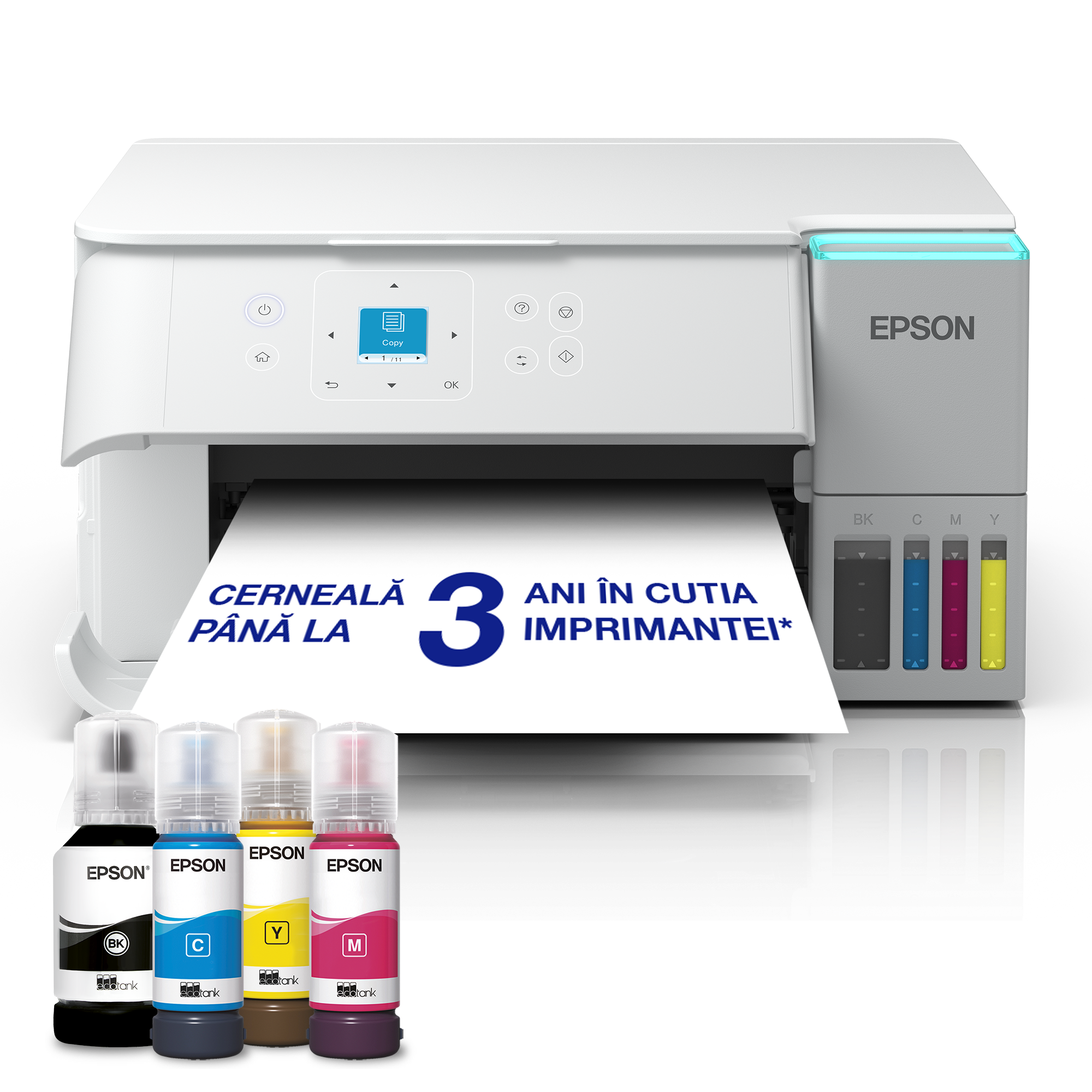 EcoTank L4366 - Multifuncțional A4 alb cu Wi-Fi și imprimantă cu rezervor de cerneală AirPrint, funcții de scanare, copiere și imprimare duplex, cu cerneală inclusă pentru până la 3 ani