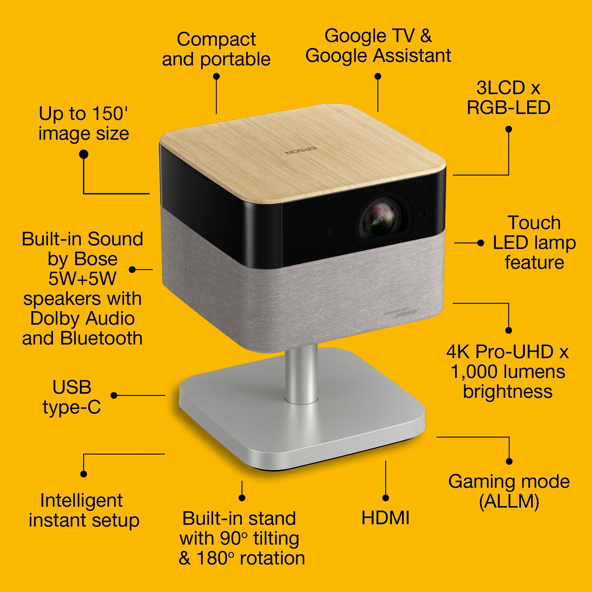 Epson Lifestudio Flex EF-72 Oak, Portable Smart Projector, Sound