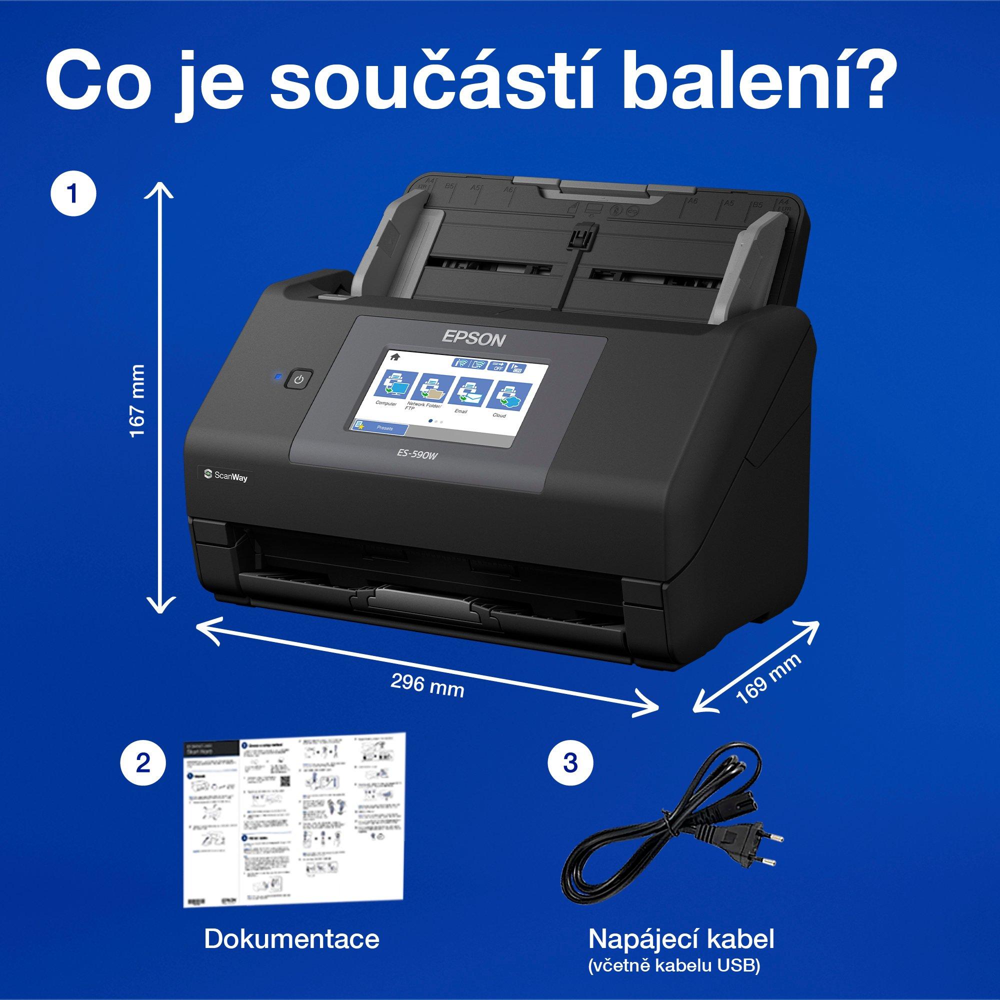Skener WorkForce ES-590W ve formátu A4 s automatickým oboustranným skenováním whats in the box