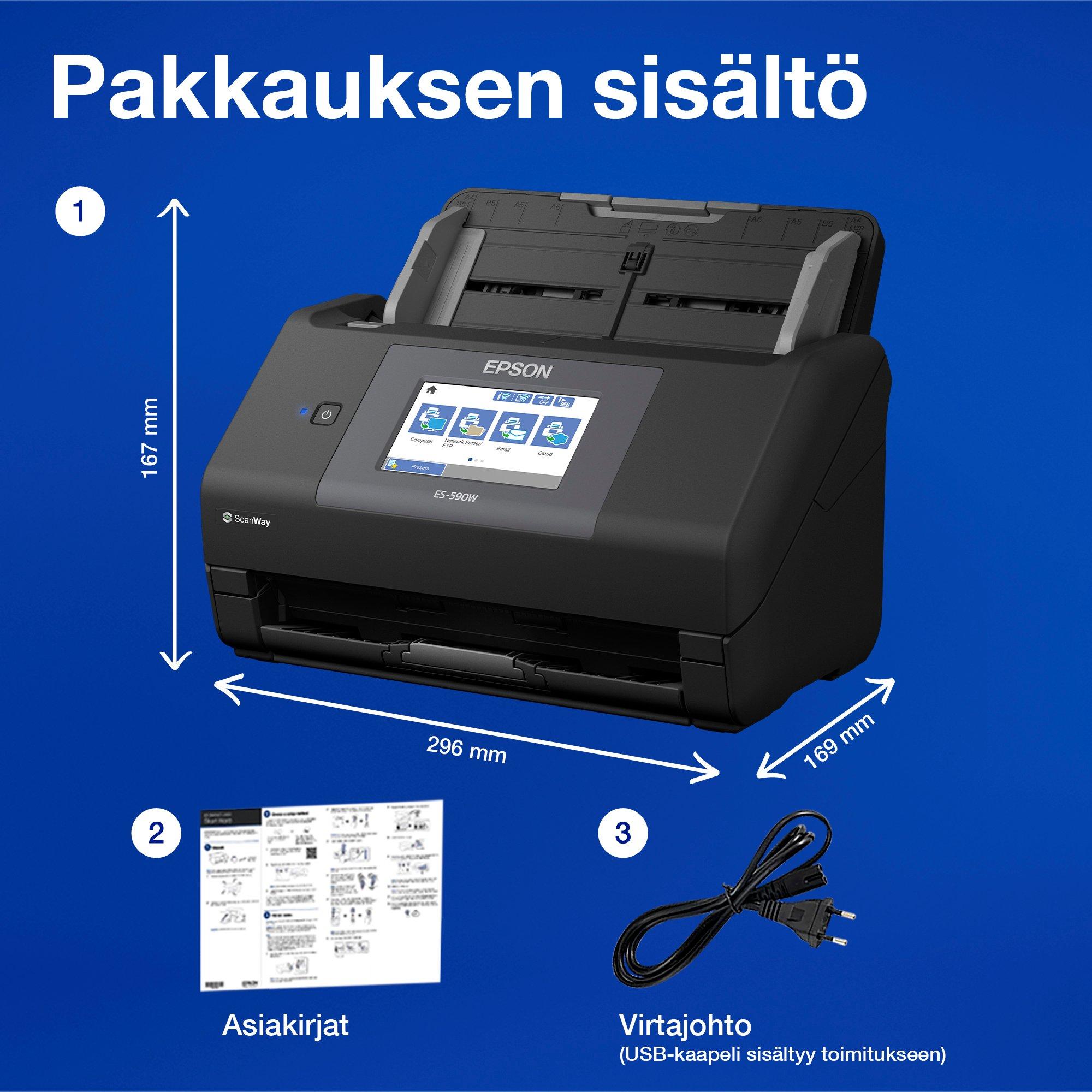 WorkForce ES-590W, A4, automaattinen kaksipuolinen skannaus whats in the box