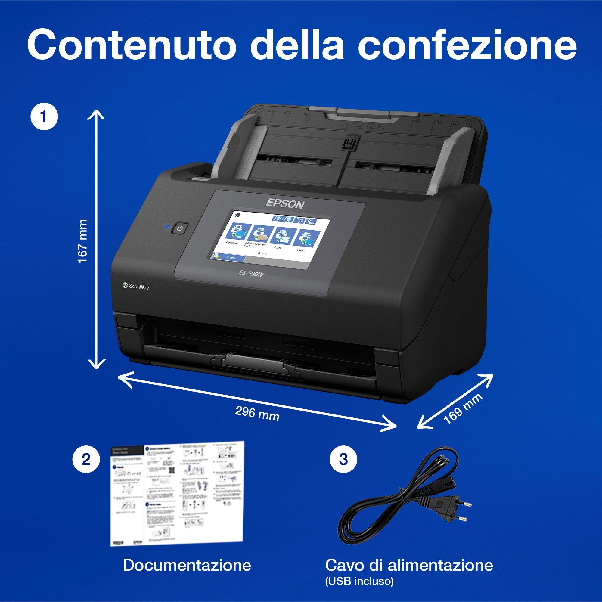 Scanner A4 fronte/retro automatico WorkForce ES-590W whats in the box