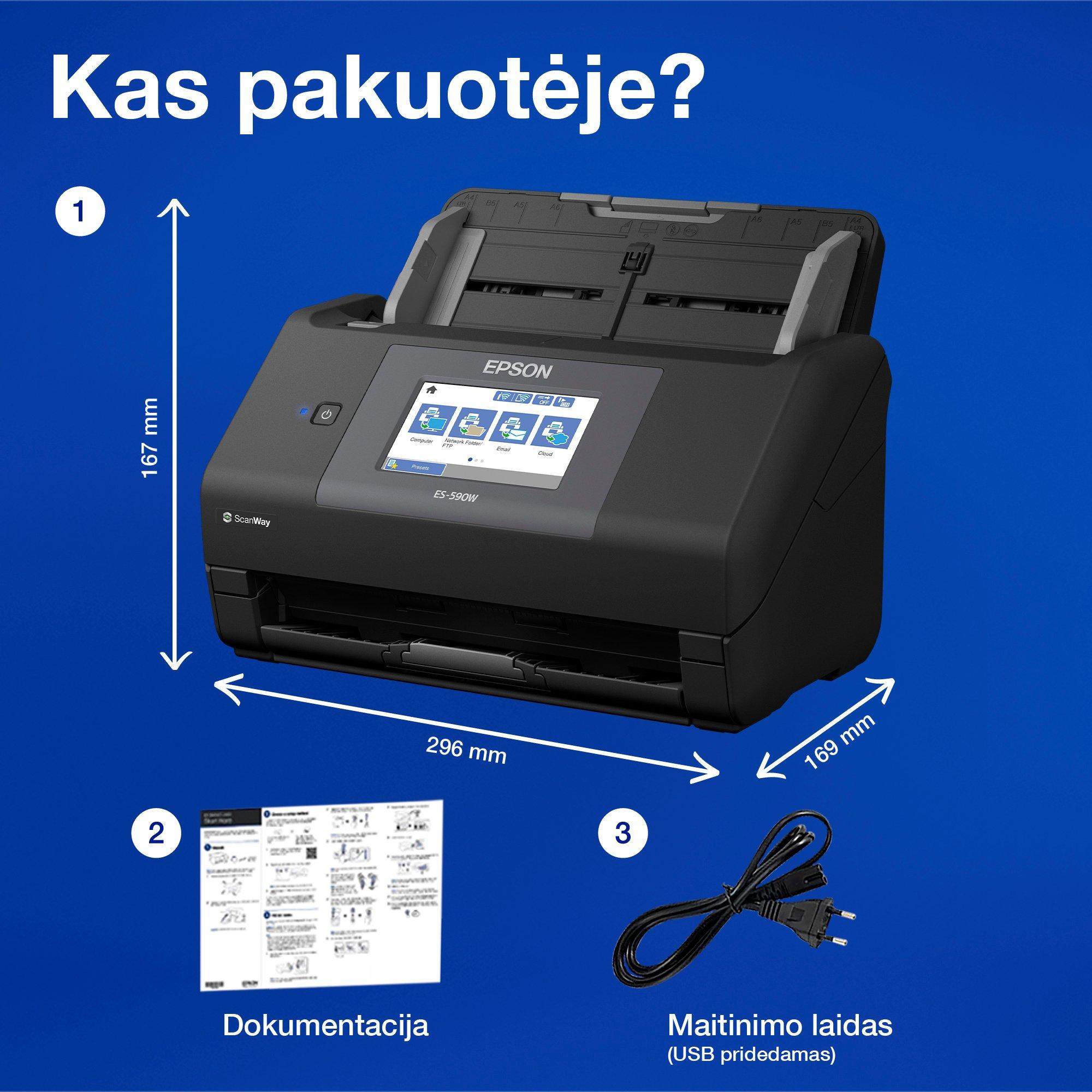 „WorkForce“ ES-590W A4 automatinis dvipusis skaitytuvas whats in the box