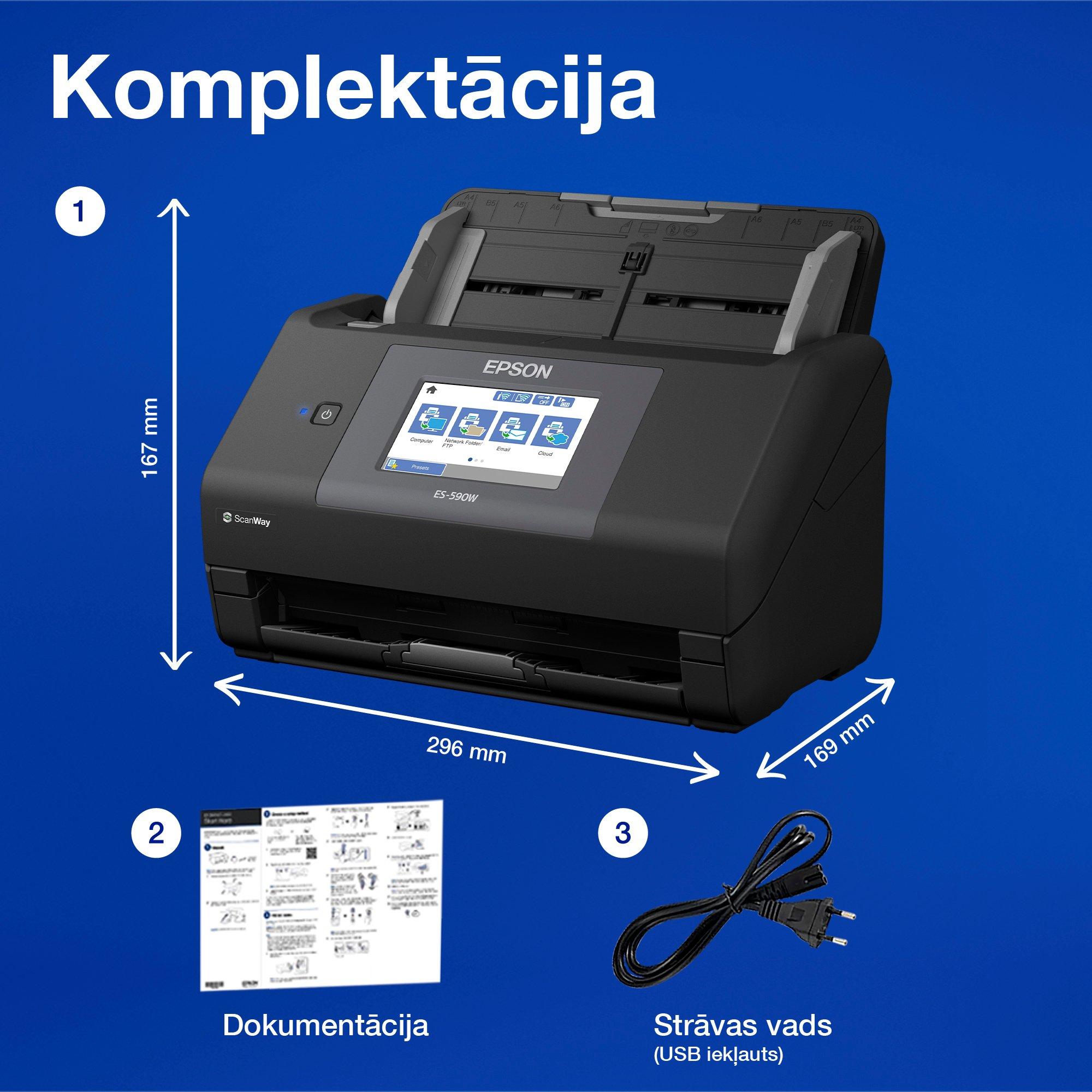 WorkForce ES-590W A4 automātiskais abpusējās drukas skeneris whats in the box