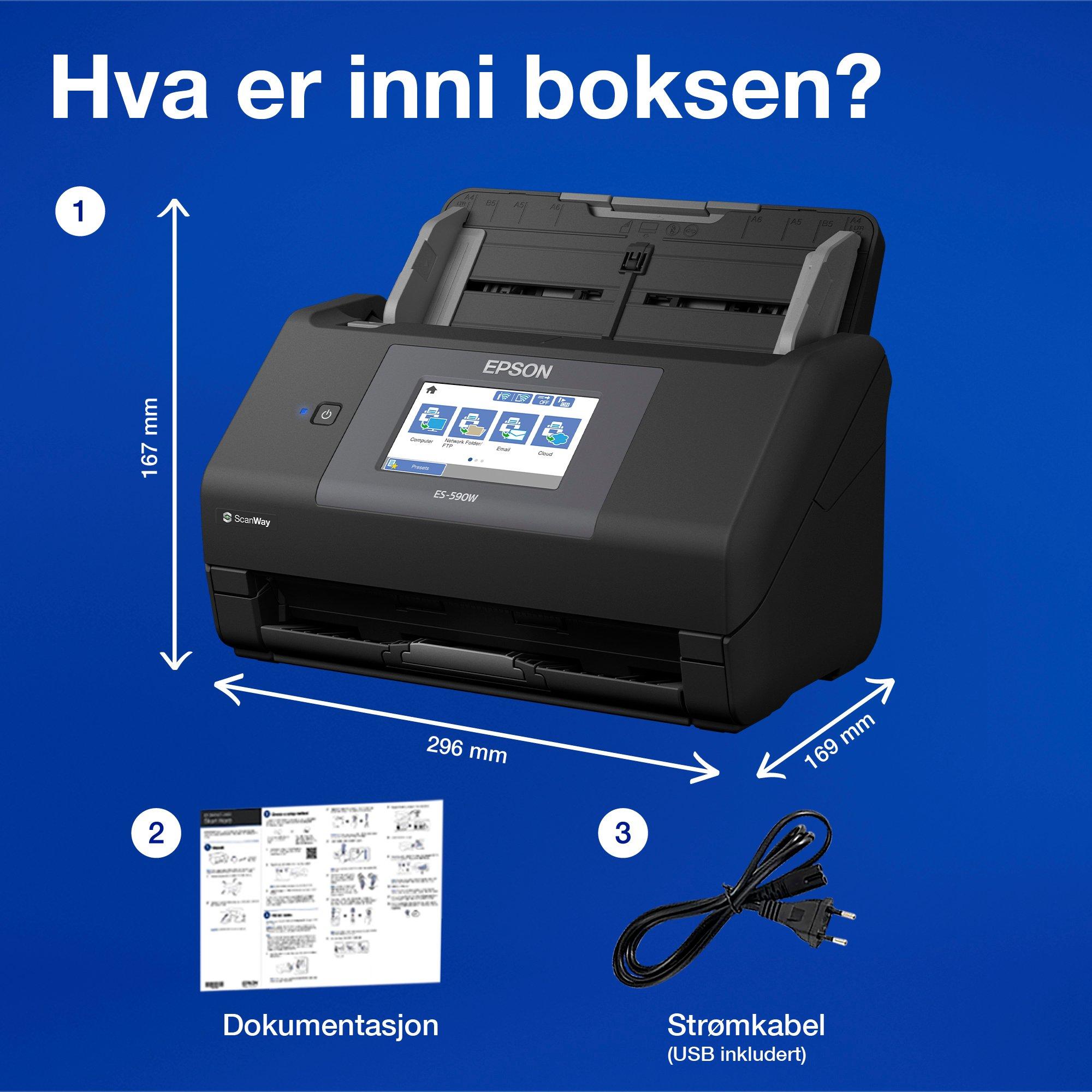 WorkForce ES-590W automatisk tosidig A4-skanner whats in the box