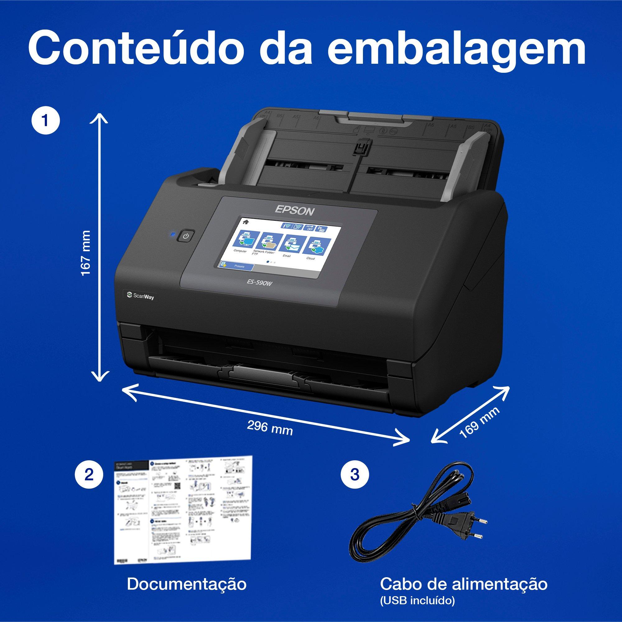 Scanner com duplex automático A4 WorkForce ES-590W whats in the box