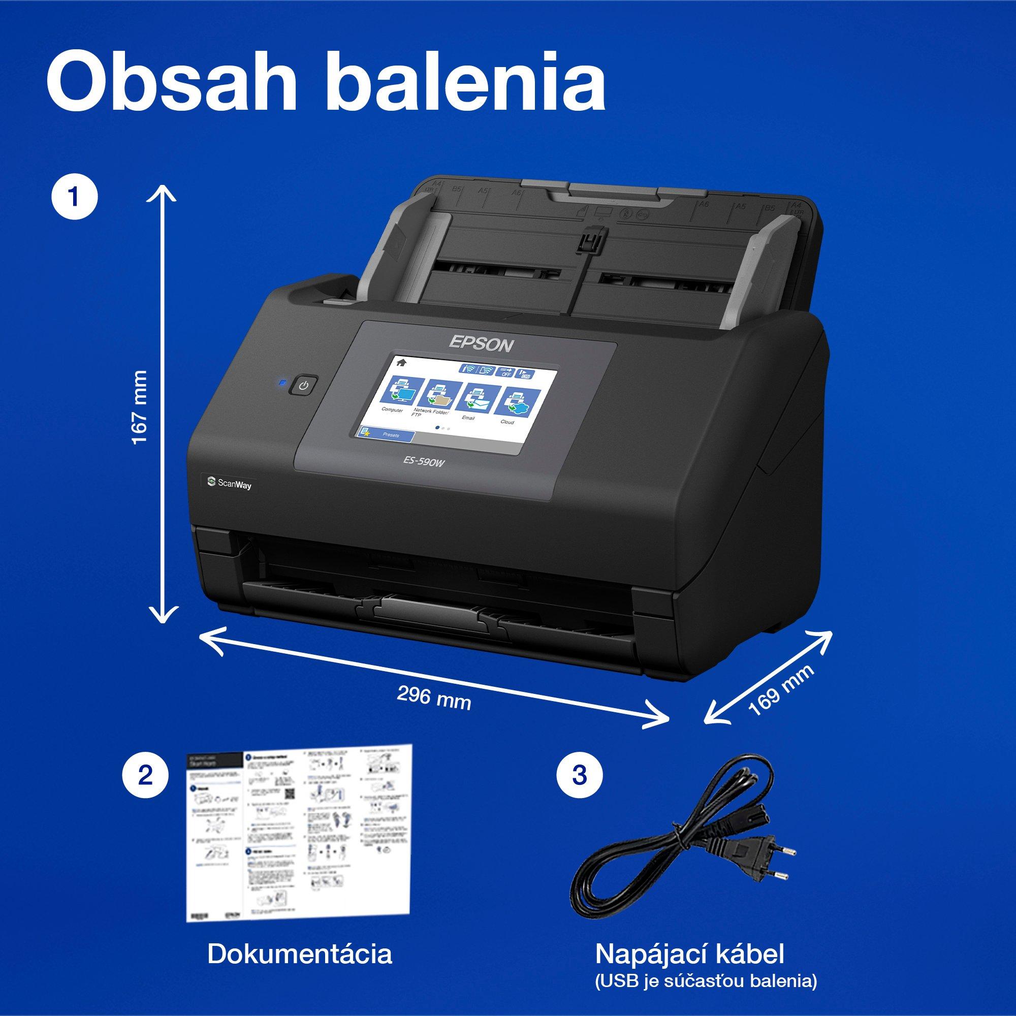 Automatický obojstranný skener WorkForce ES-590W A4 whats in the box