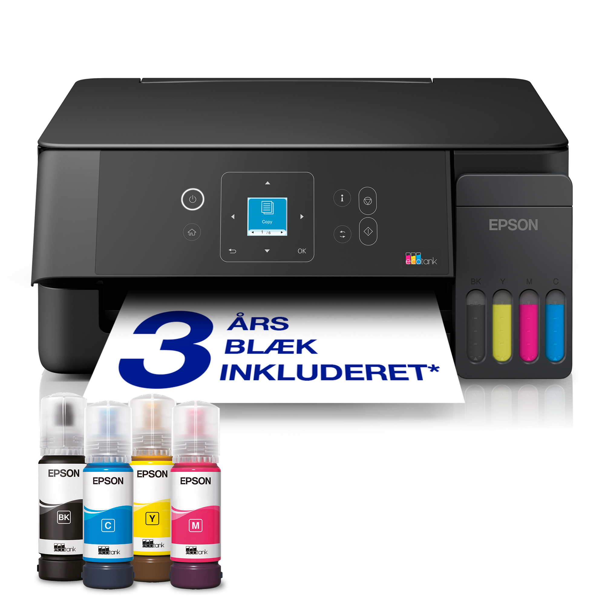 EcoTank ET-2920 A4 Wi-Fi & AirPrint-multifunktionsprinter med blækbeholder med LCD-skærm og blæk op til ca. 3 års forbrug inkluderet
