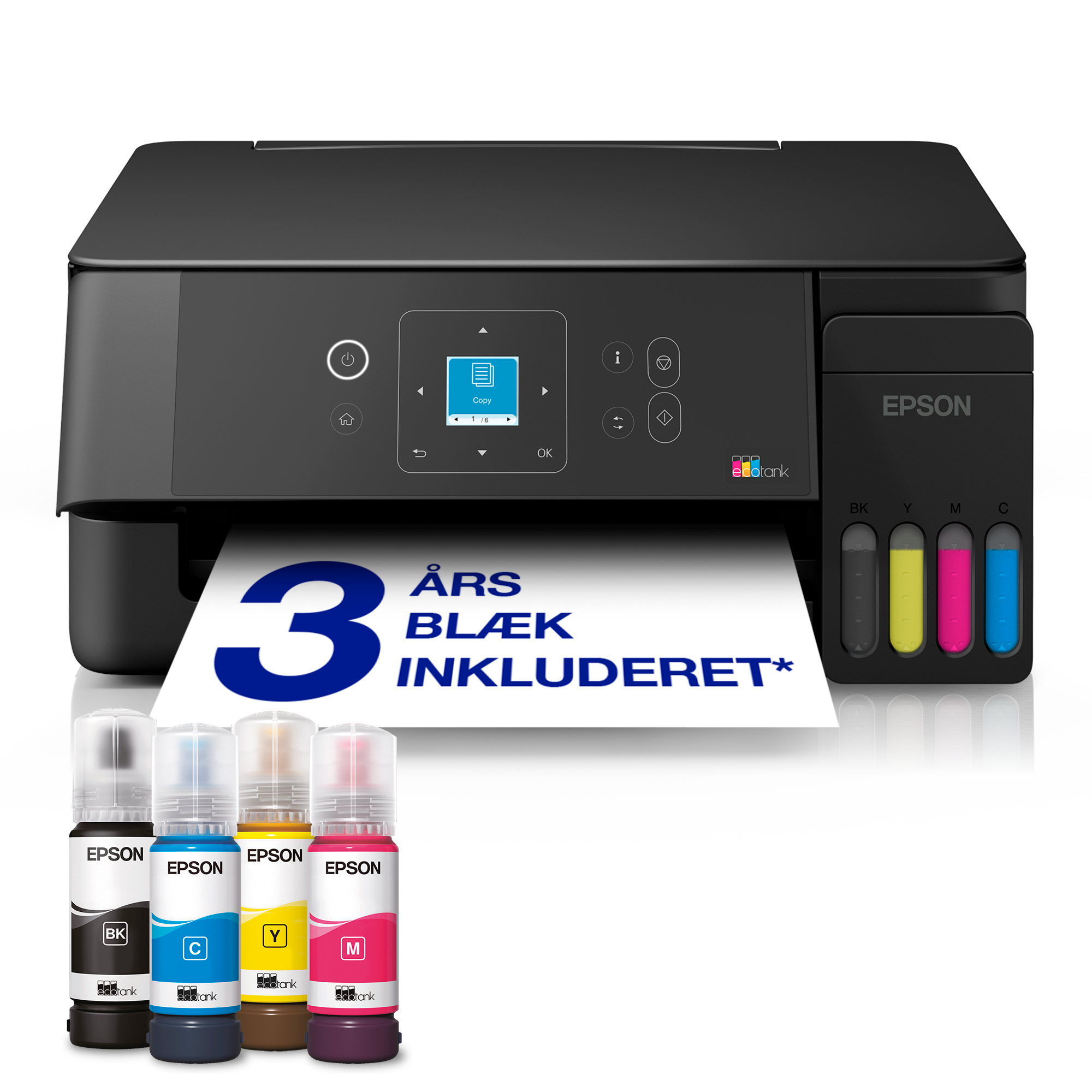 EcoTank ET-2921 A4 Wi-Fi & AirPrint-multifunktionsprinter med blækbeholder med LCD-skærm og blæk op til ca. 3 års forbrug inkluderet