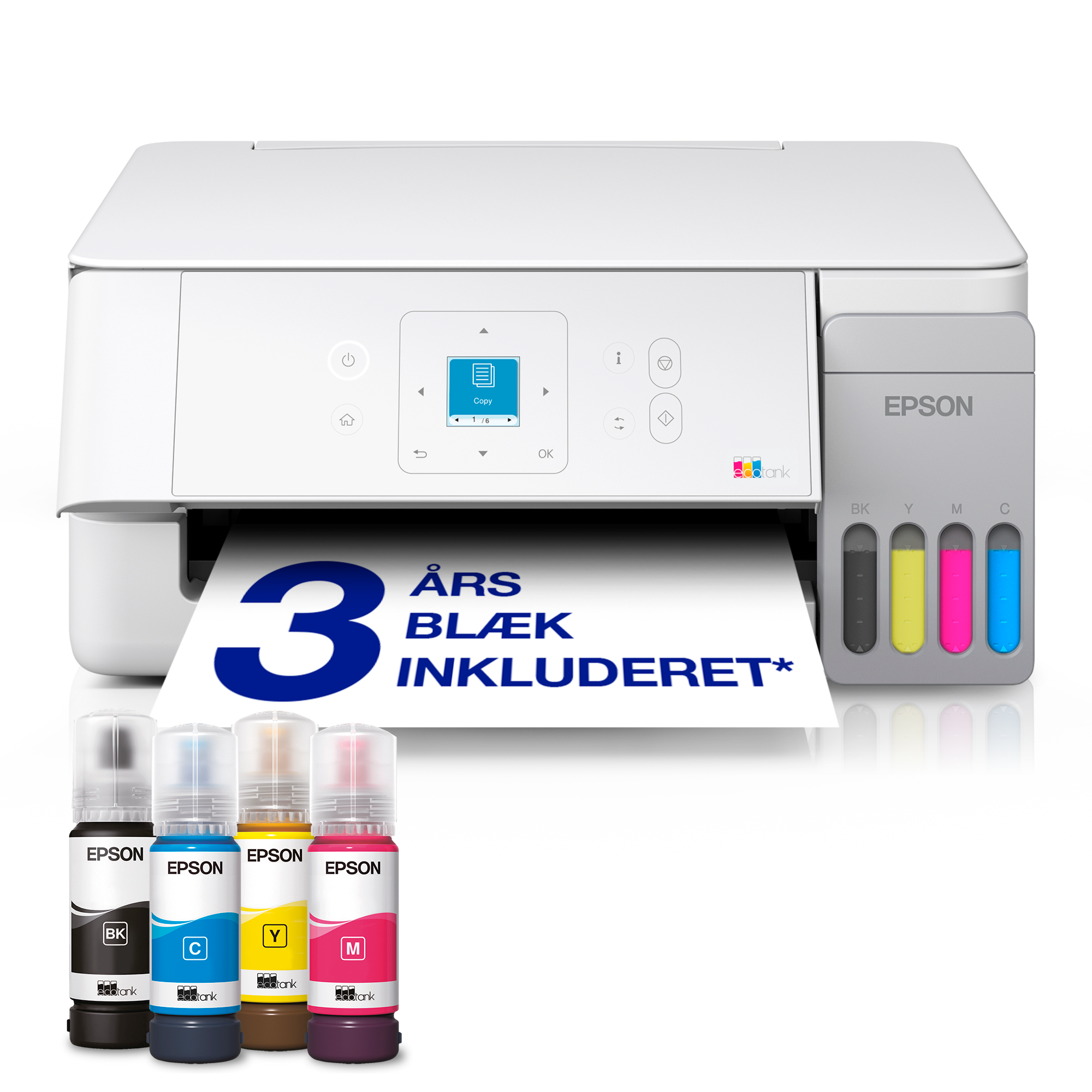 EcoTank ET-2926 A4 Wi-Fi & AirPrint-multifunktionsprinter med blækbeholder med LCD-skærm og blæk op til ca. 3 års forbrug inkluderet