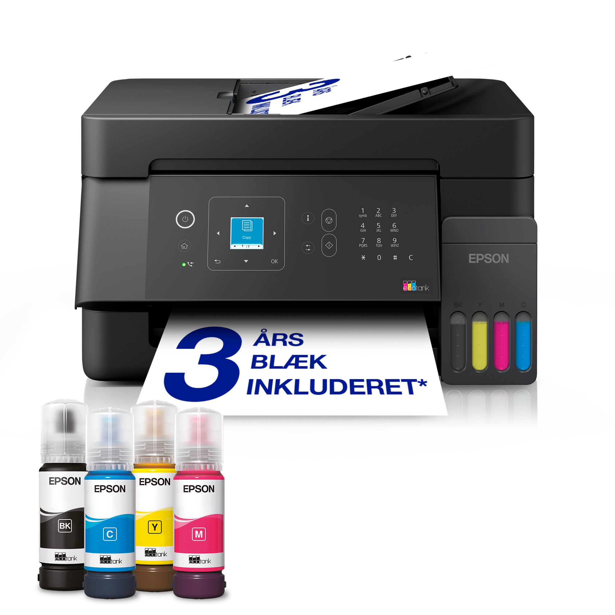 EcoTank ET-4905 A4 Wi-Fi & AirPrint-multifunktionsprinter med blækbeholder med LCD-skærm og ADF samt blæk op til ca. 3 års forbrug inkluderet