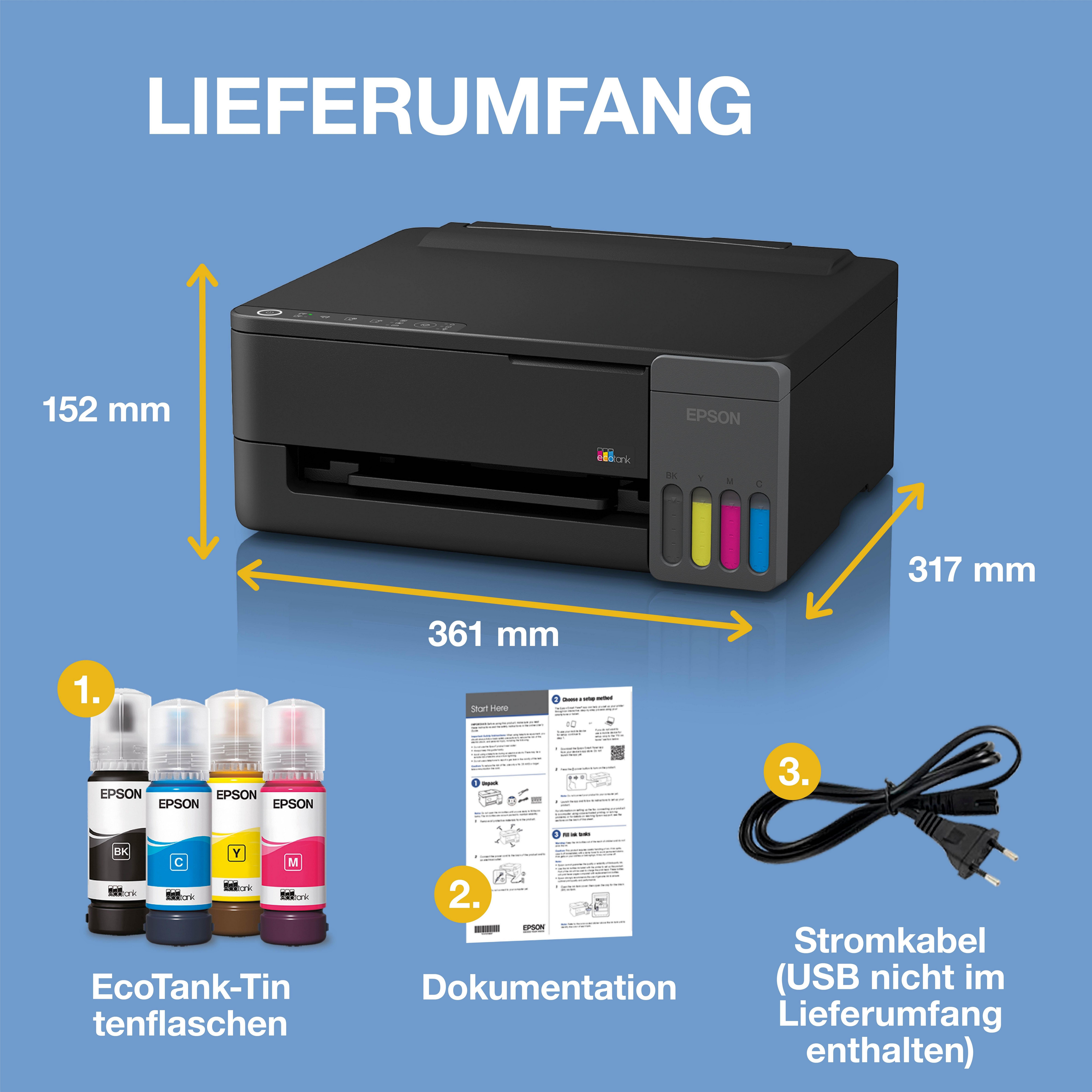 EcoTank ET-1910 A4-Wi-Fi- und AirPrint-Tintentankdrucker, mit einem im Lieferumfang enthaltenen Vorrat an Tinte für bis zu 3 Jahre whats in the box