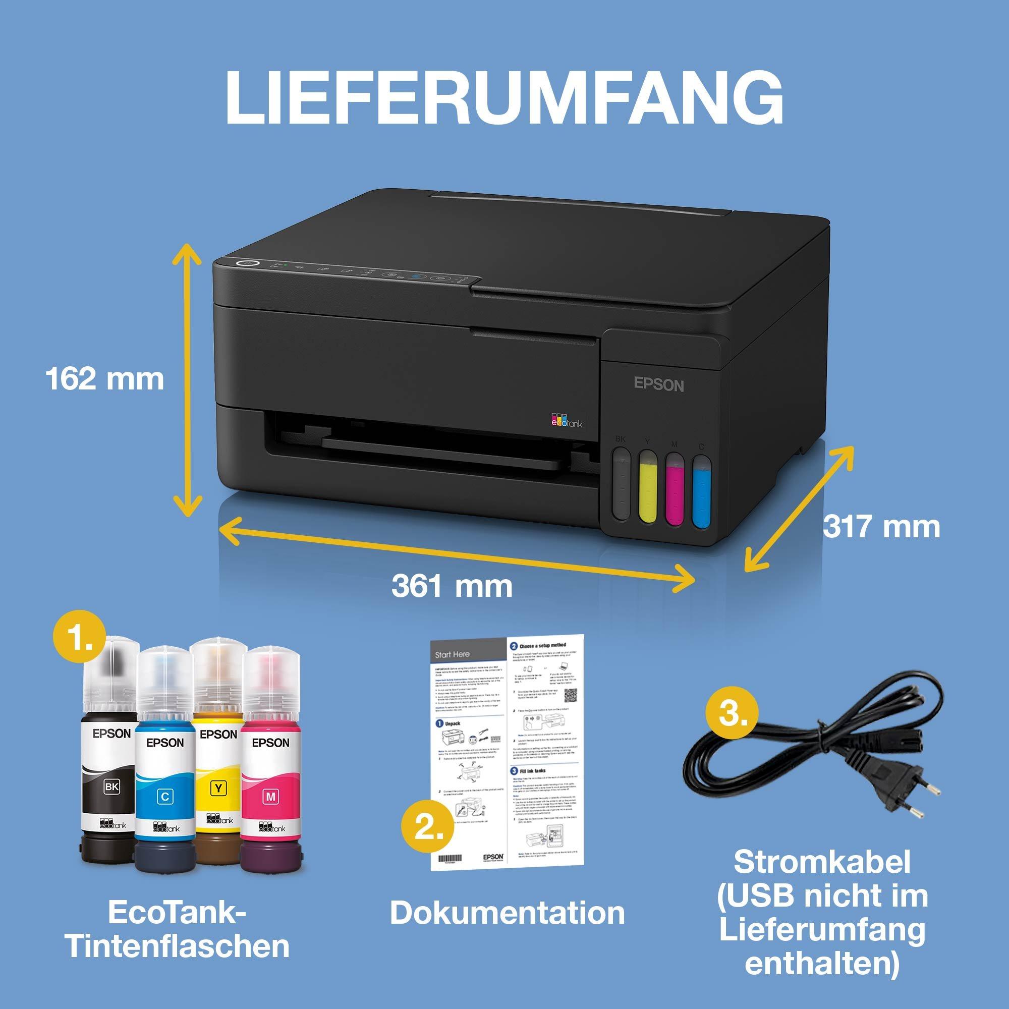 EcoTank ET-2911 A4-Multifunktions-Wi-Fi- und AirPrint-Tintentankdrucker, mit einem im Lieferumfang enthaltenen Vorrat an Tinte für bis zu 3 Jahre whats in the box