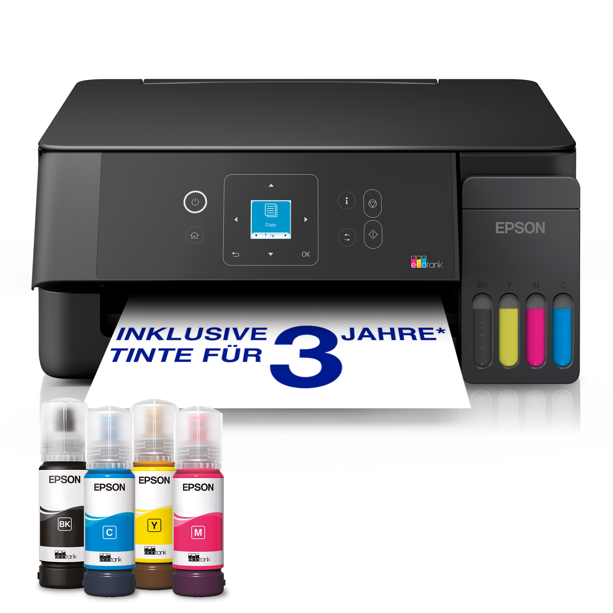 EcoTank ET-2920 A4-Multifunktions-Wi-Fi- und AirPrint Tintentankdrucker, mit einem LC-Display und einem im Lieferumfang enthaltenen Vorrat an Tinte für bis zu 3 Jahre